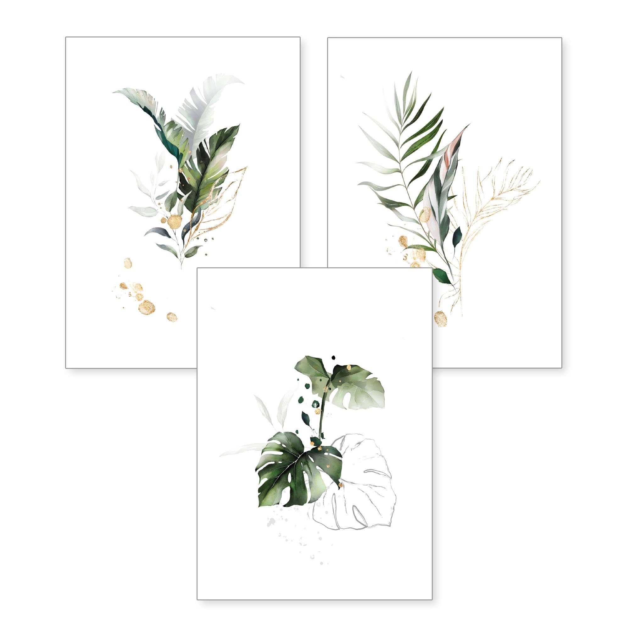 Kreative Feder Poster, Pflanzen (Set, 3 St), 3-teiliges Poster-Set, Wandbil günstig online kaufen