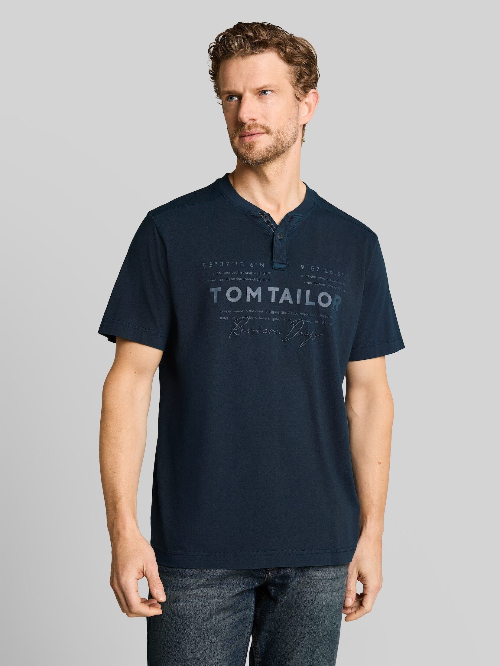 TOM TAILOR T-Shirt T-Shirt Henley T-Shirt im Used-Look
