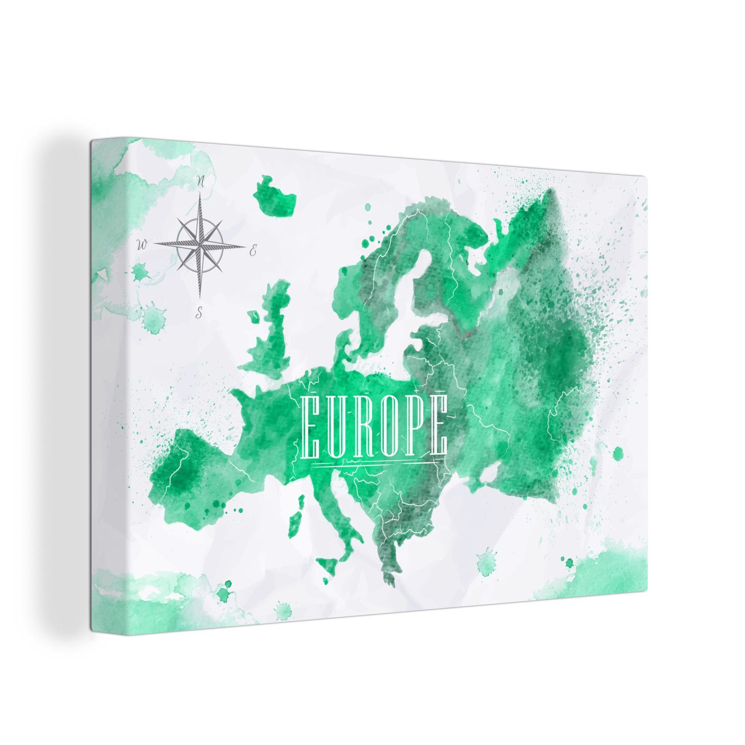OneMillionCanvasses® Leinwandbild Weltkarte - Europa - Farbe, (1 St), Wandbild Leinwandbilder, Aufhängefertig, Wanddeko, 30x20 cm