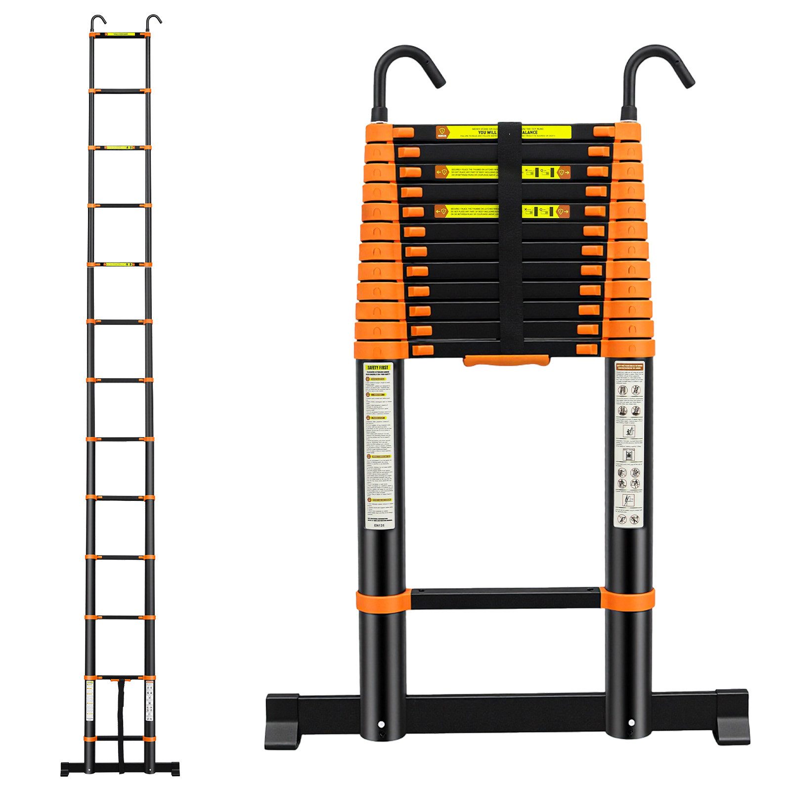 kisidus Teleskopleiter Mehrzweckleiter 5m Ausziehleiter bis 150kg (Klappleiter, Leiter Ausziehbar mit abnehmbaren Haken), Stehleiter, Haushaltsleiter, Außenleiter