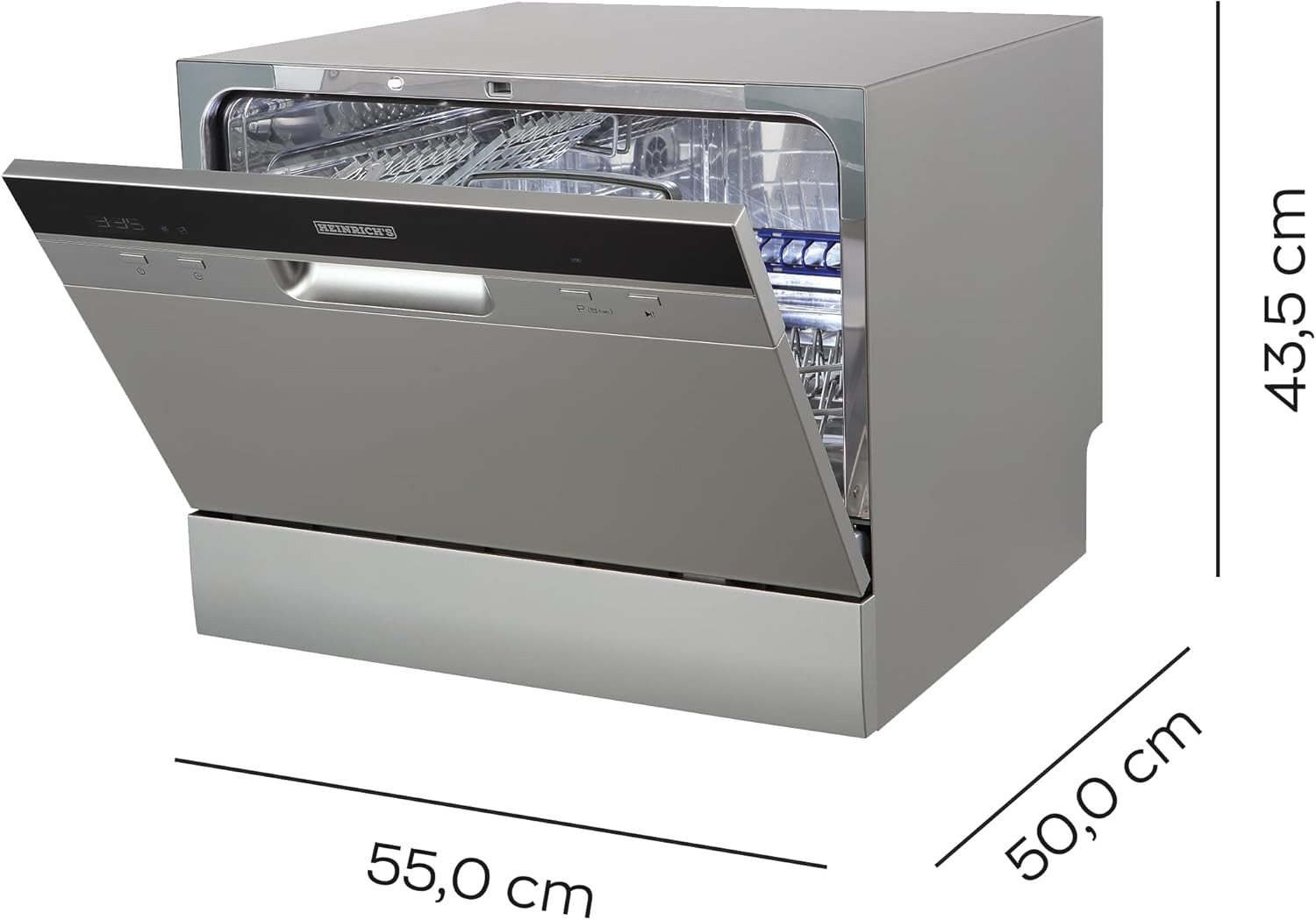 Heinrich´s Tischgeschirrspüler HTG 8840 Silber, 6,5L Wasserverbrauch, mit Wasseranschluss, klein