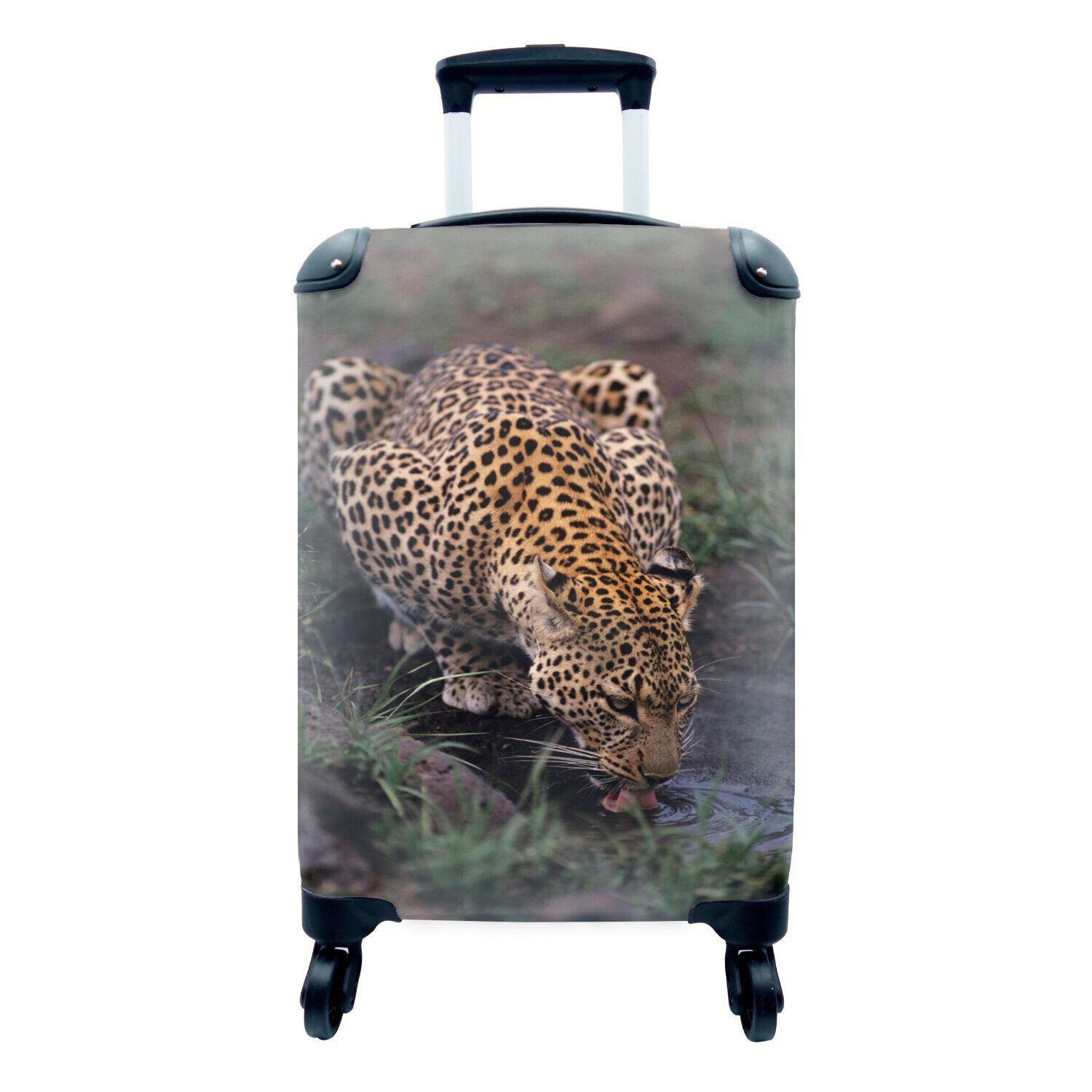 MuchoWow Handgepäckkoffer Leopard - Wald - Wasser, 4 Rollen, Reisetasche mit rollen, Handgepäck für Ferien, Trolley, Reisekoffer | Handgepäck-Koffer