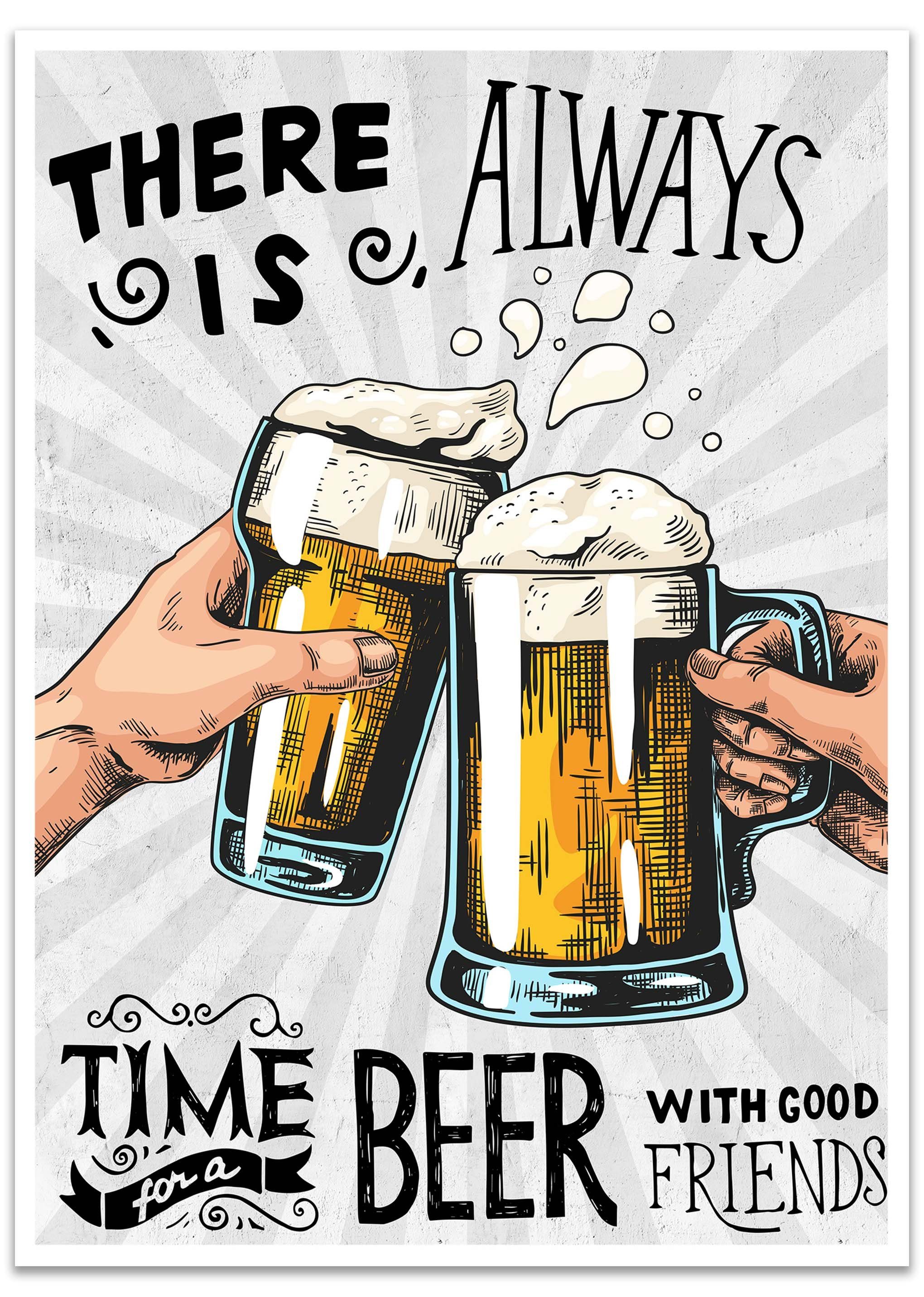wandmotiv24 Poster Spruch, Bier, Freunde, Essen & Trinken (1 St