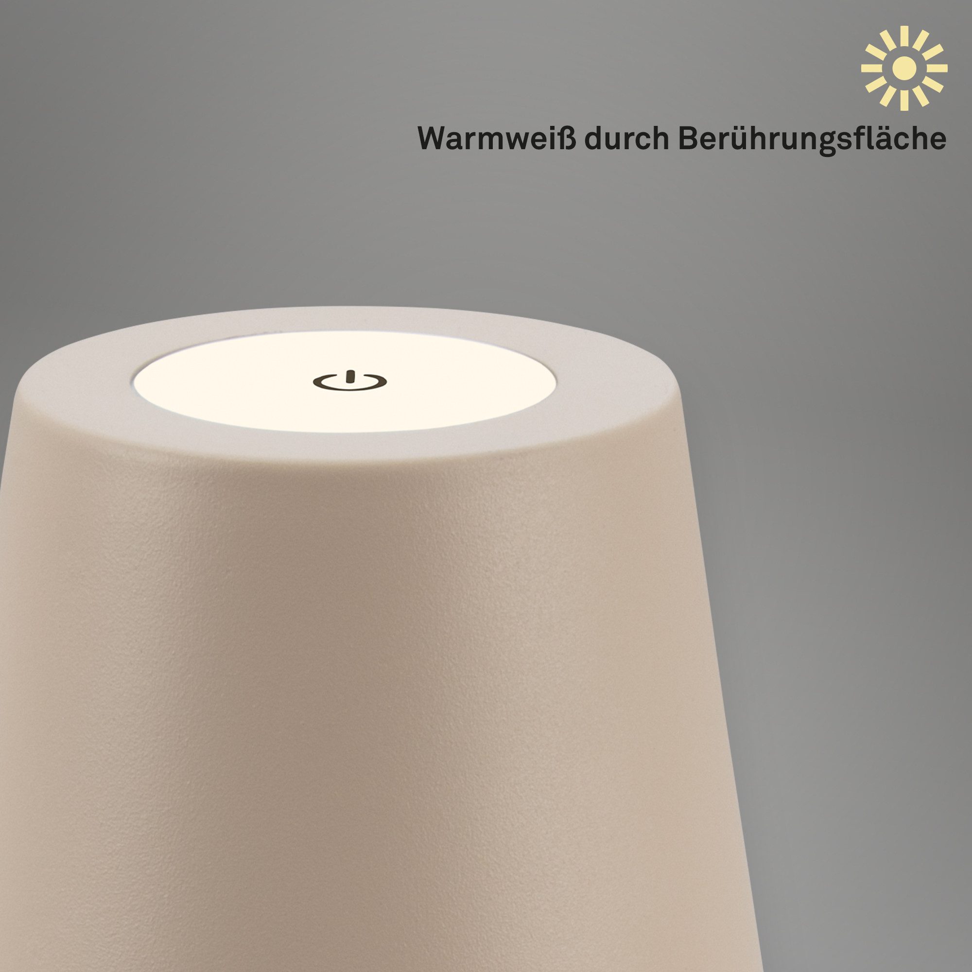 Briloner Leuchten Tischleuchte LED Tischlampe Akku IP44 kabellos Indoor/Outdoor, Einzelpack, LED wechselbar, 2700K - Extra - Warmweiß, LED Tischlampe kabellos 36x10,5 cm Beige Wohnzimmer Schlafzimmer