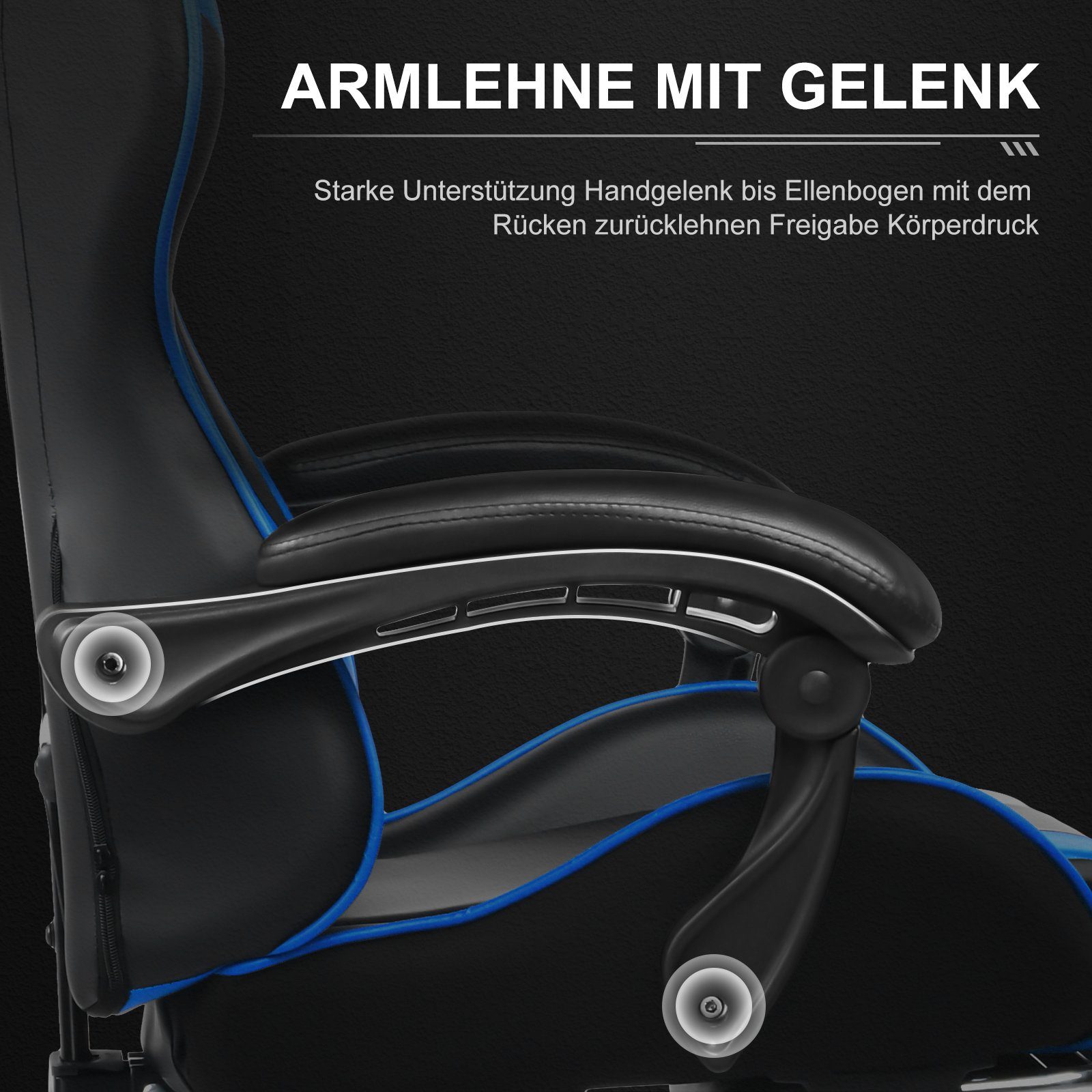 GTPLAYER Gaming-Stuhl Bürostuhl mit Massagefunktion, Fußstütze, Kopfstütze (Packung), Ergonomischer Gamer Stuhl Maximale Belastung 150 kg, 360° drehbar – Bild 5 von 5