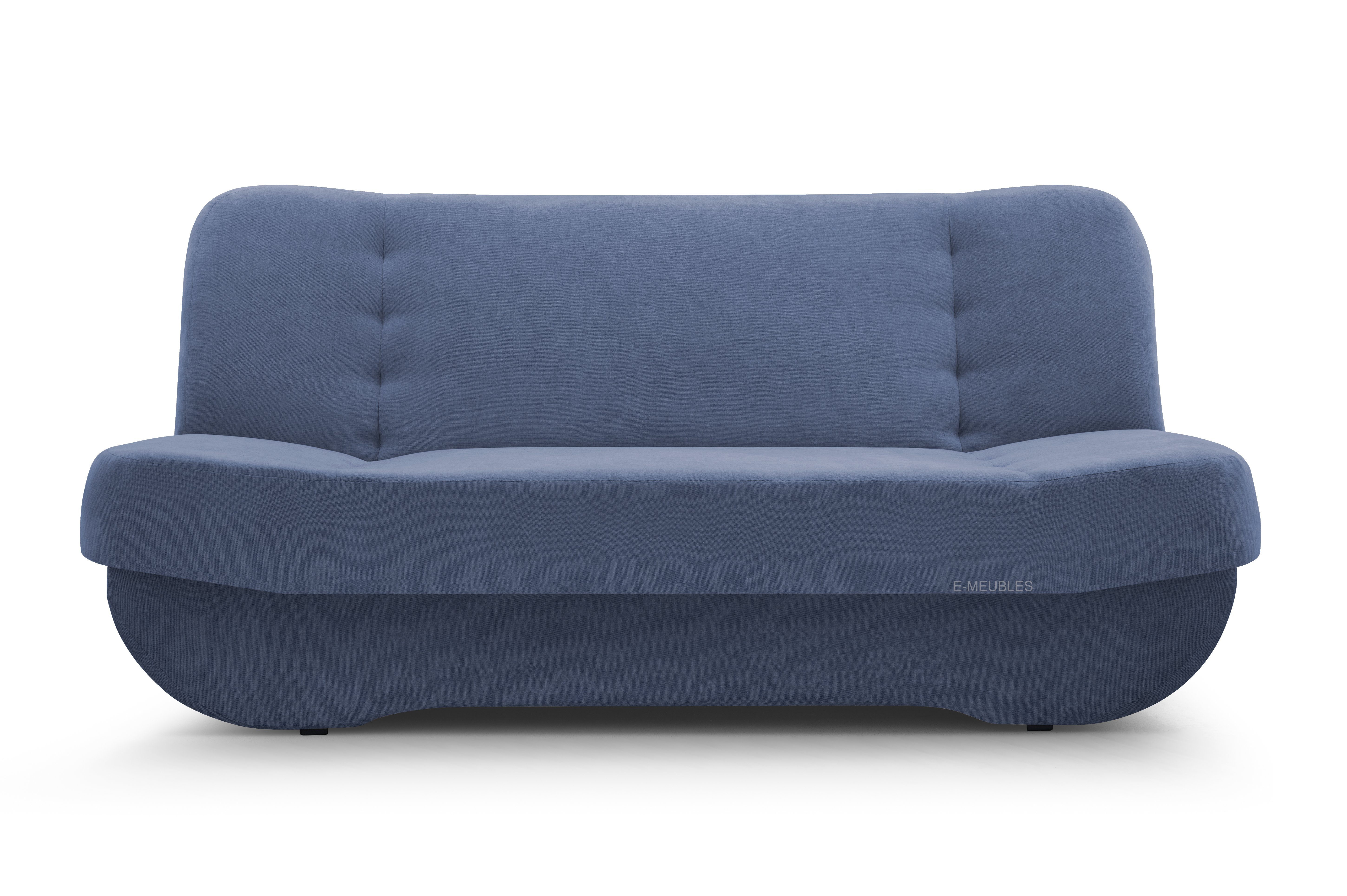 MOEBLO Schlafsofa Pafos, Sofa Kippsofa Klappsofa Clic-Clack, mit Schlaffunktion, mit Bettkasten Dunkelblau - SORO 76