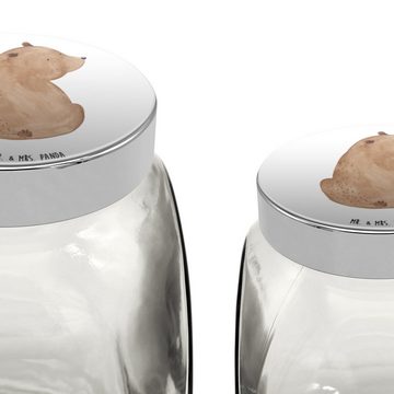 Mr. & Mrs. Panda Vorratsglas XL 2000ml Bär Schulterblick - Weiß - Geschenk, Glasdose, Teddybär, Te, Premium Glas, (1-tlg), Hochwertiger Druck