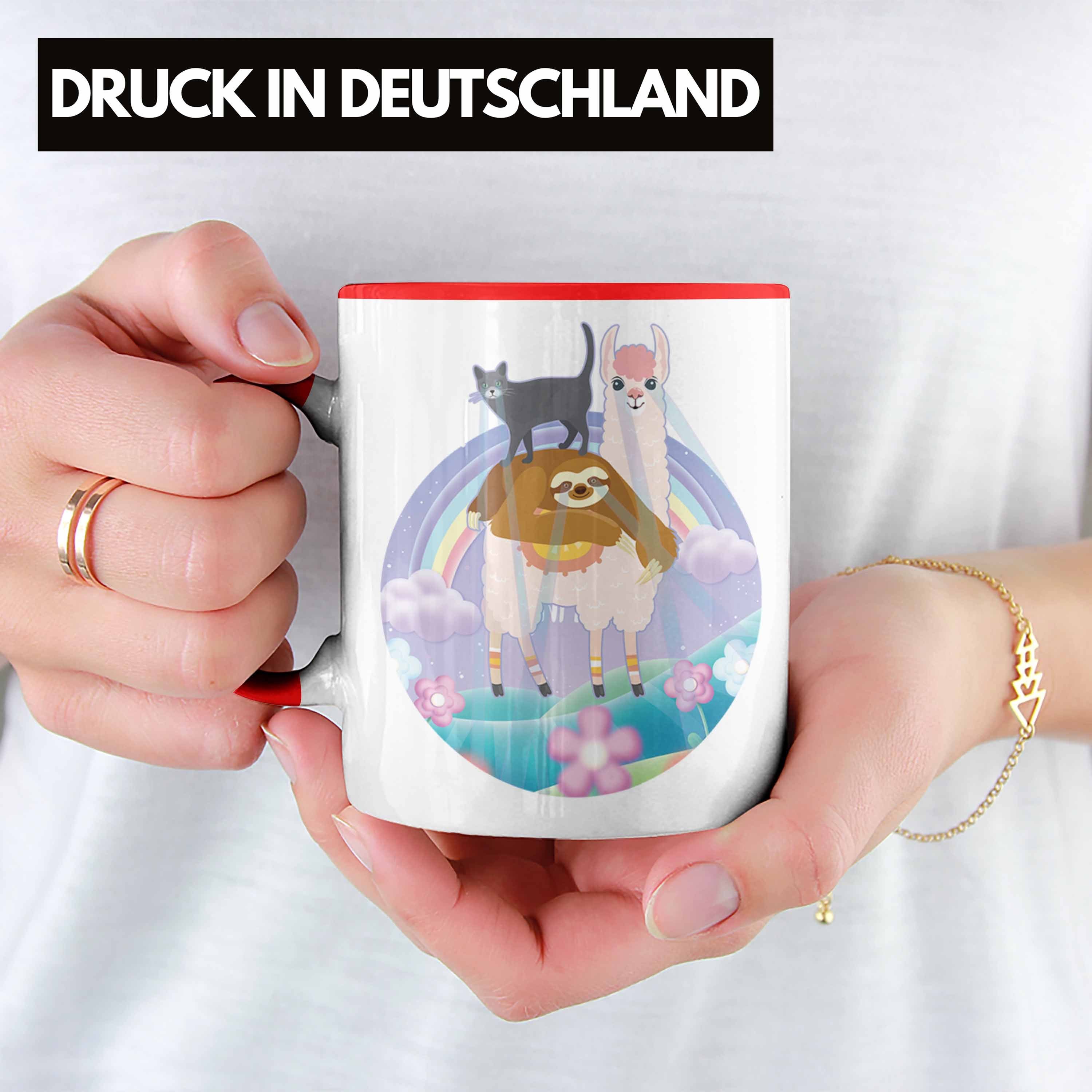 Llama Faultier Tasse Frauen Trendation Verrückte Tasse Katze Trendation Geschenkidee Geschenk - für Rot