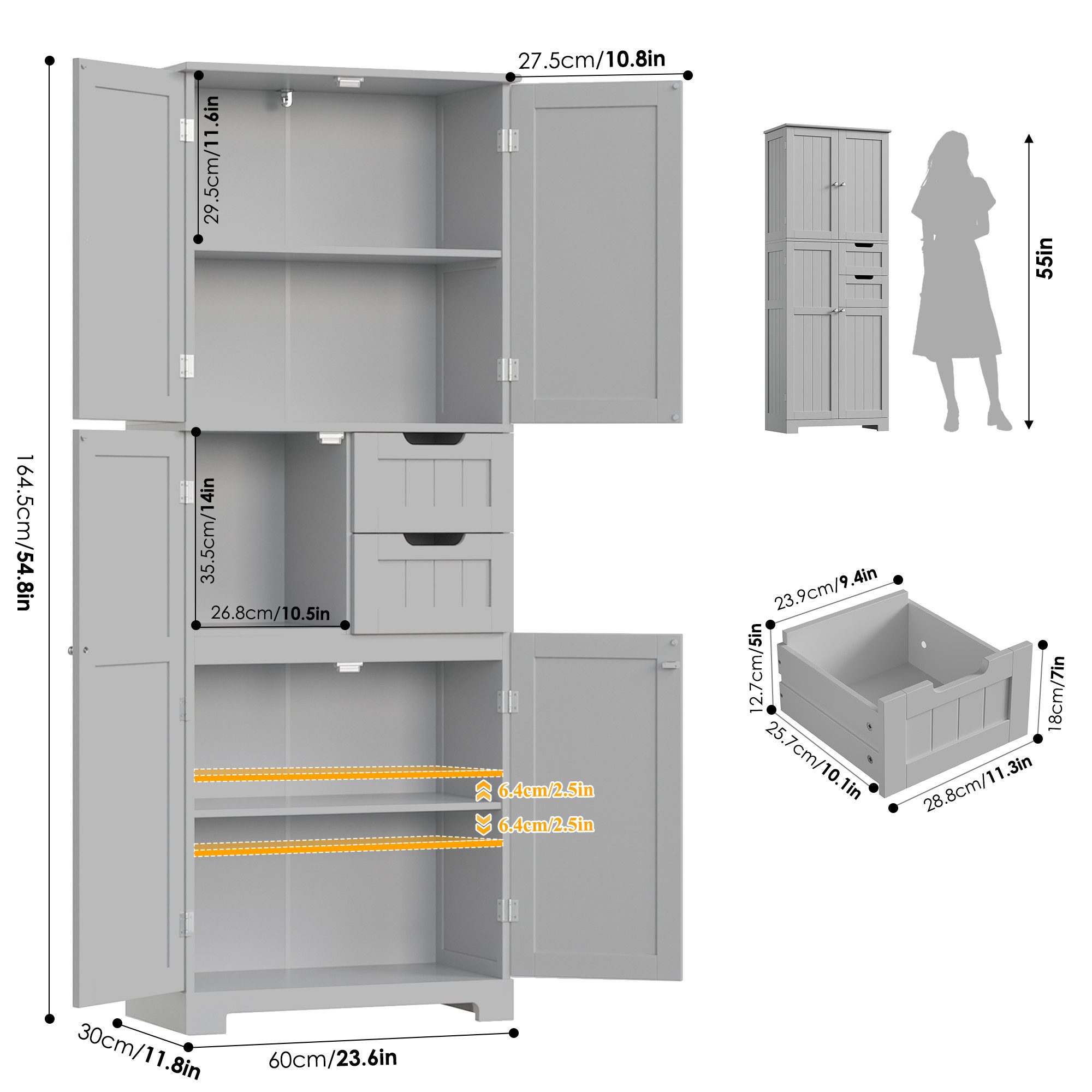 HOMECHO Hochschrank Badezimmerschrank mit 4 Türen günstig online kaufen