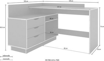 byLIVING Eckschreibtisch Bern, Breite 129 cm, rechts oder links montierbar