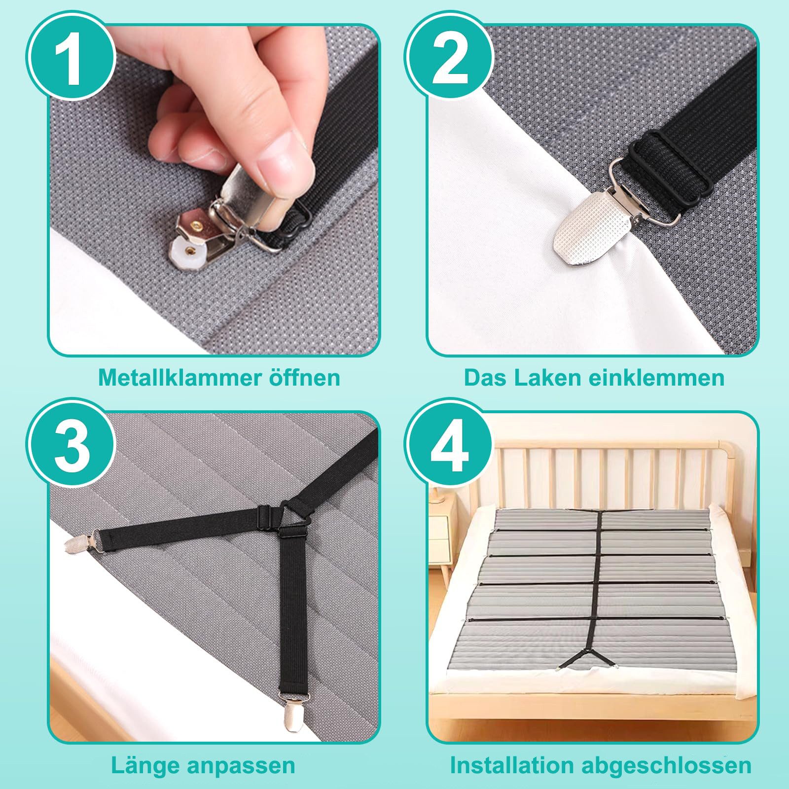 Agger Spannbettlaken Verstellbarer Bettlaken-Spanner, Spannhilfe für Bettlaken, (1 Stück), Matratzen-Spanner mit Metallklammer für Bettlaken, Matratze oder Sofa – Bild 3 von 5