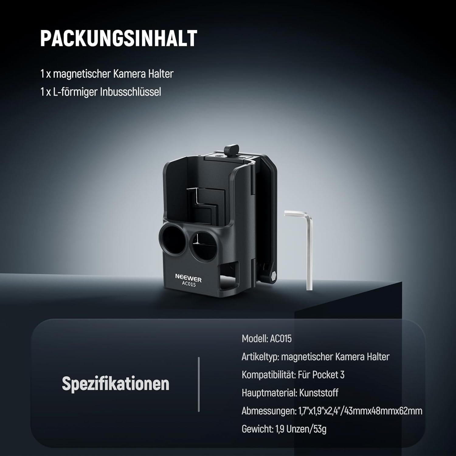 Neewer Action Cam-Halterung AC015 Magnetische Halterung für DJI Osmo Pocket 3 Erweiterungsadapter, (Packung, 180° einstellbarer Winkel)