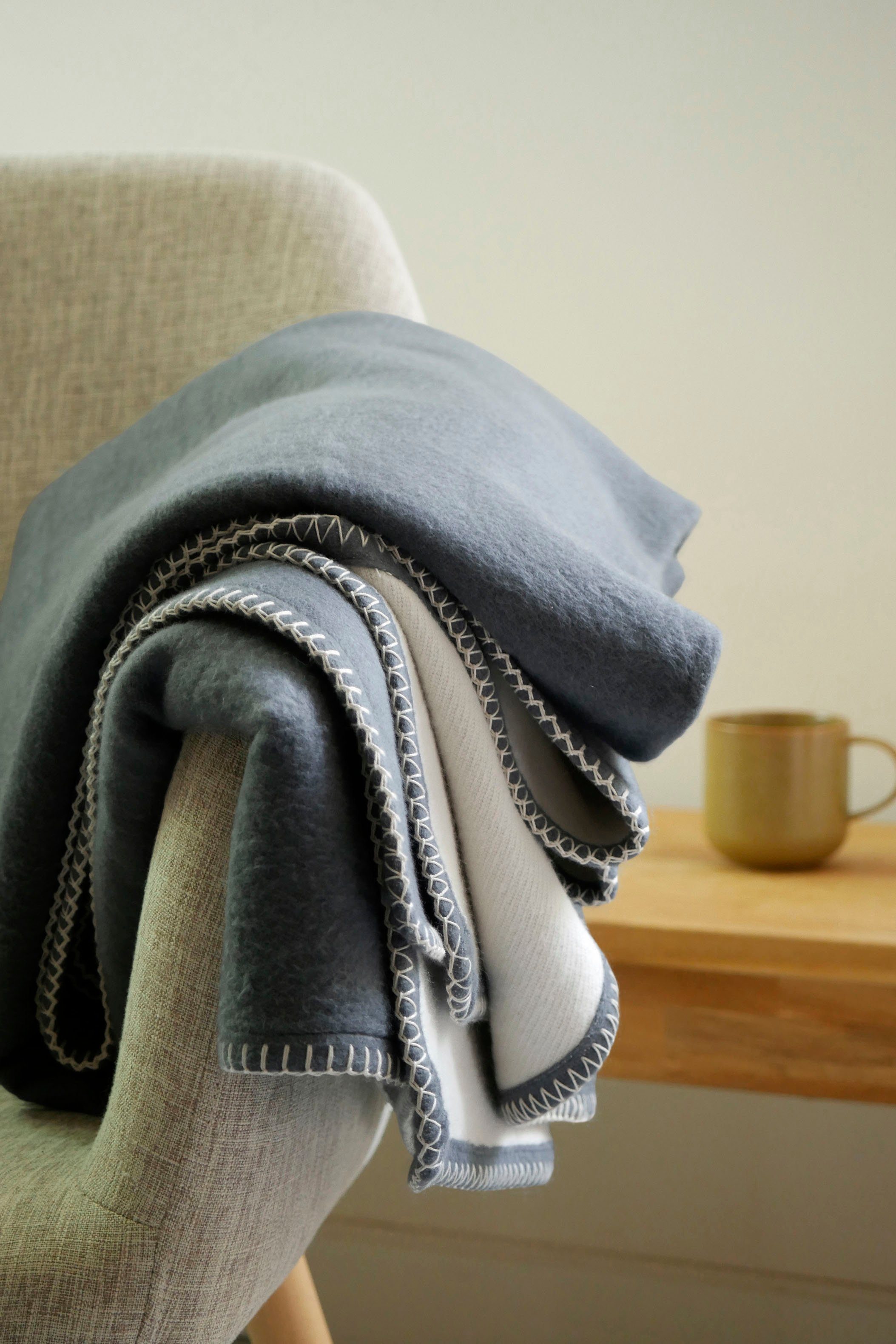 Wohndecke Bio Flanell Doubleface, framsohn frottier, mit Ziernaht, GOTS zertifiziert