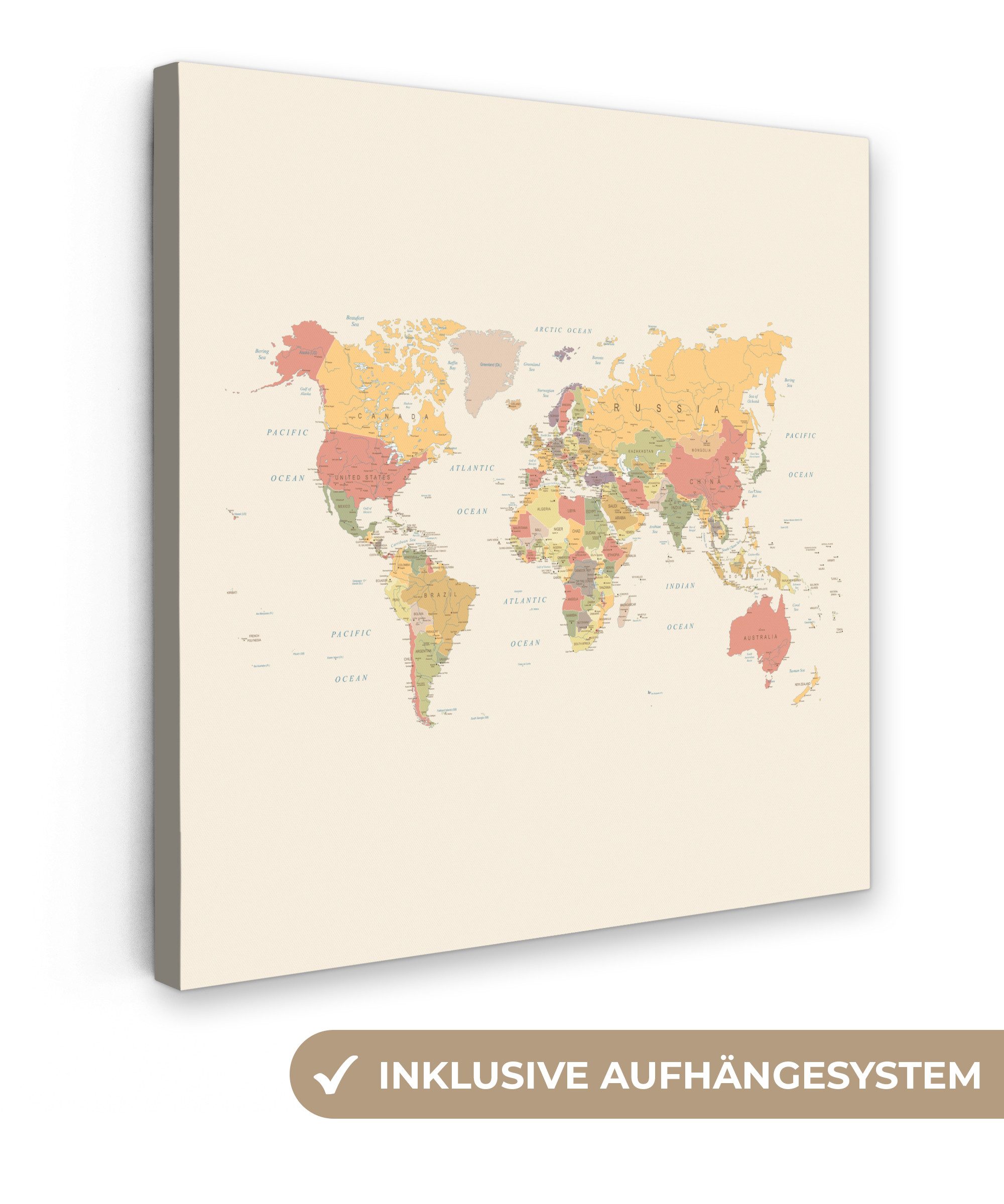 Leinwandbild Weltkarte - Realistisch - Beige