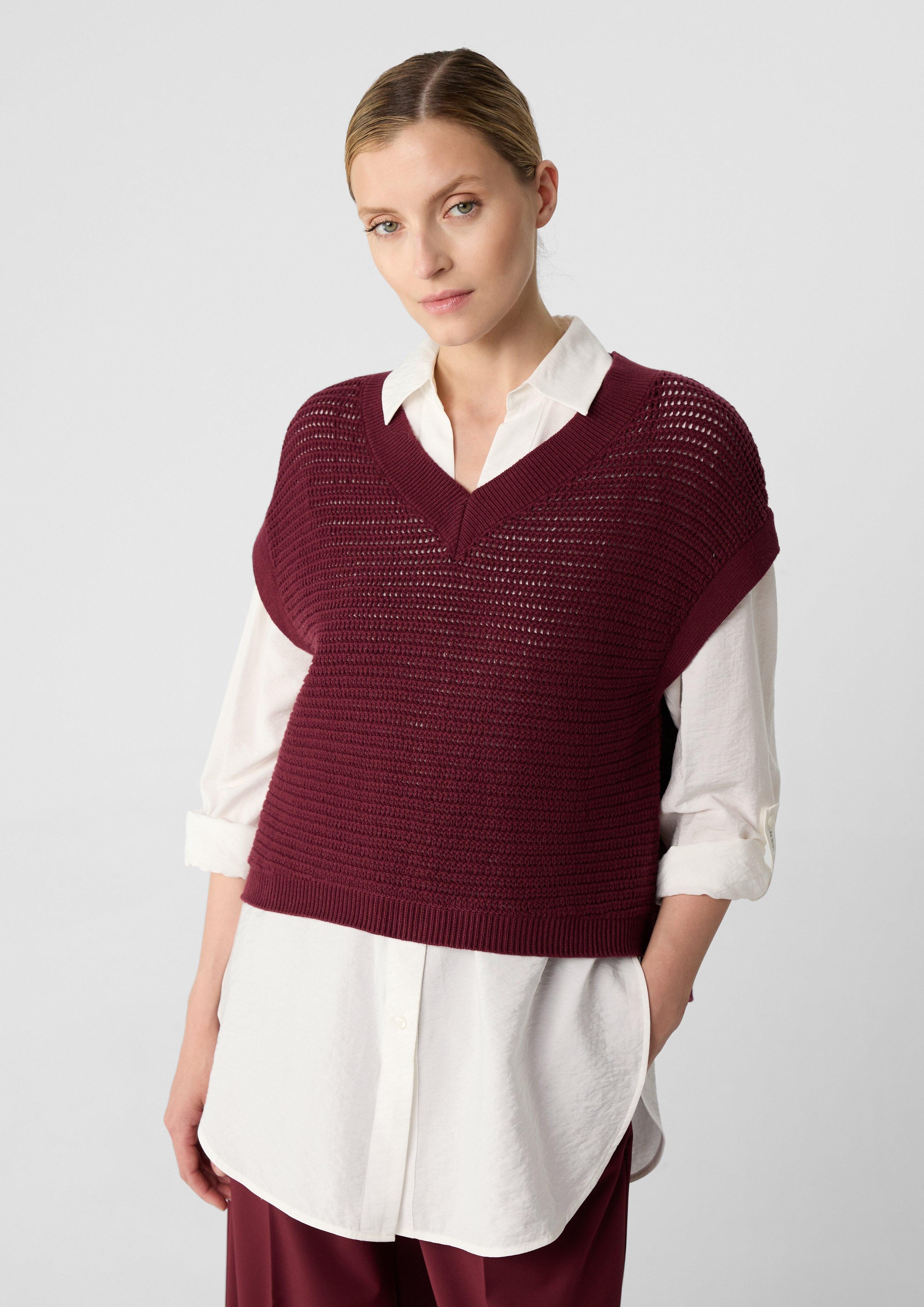 Kurzarmshirt Gestrickter Poncho-Pullunder mit Rückenschlitz