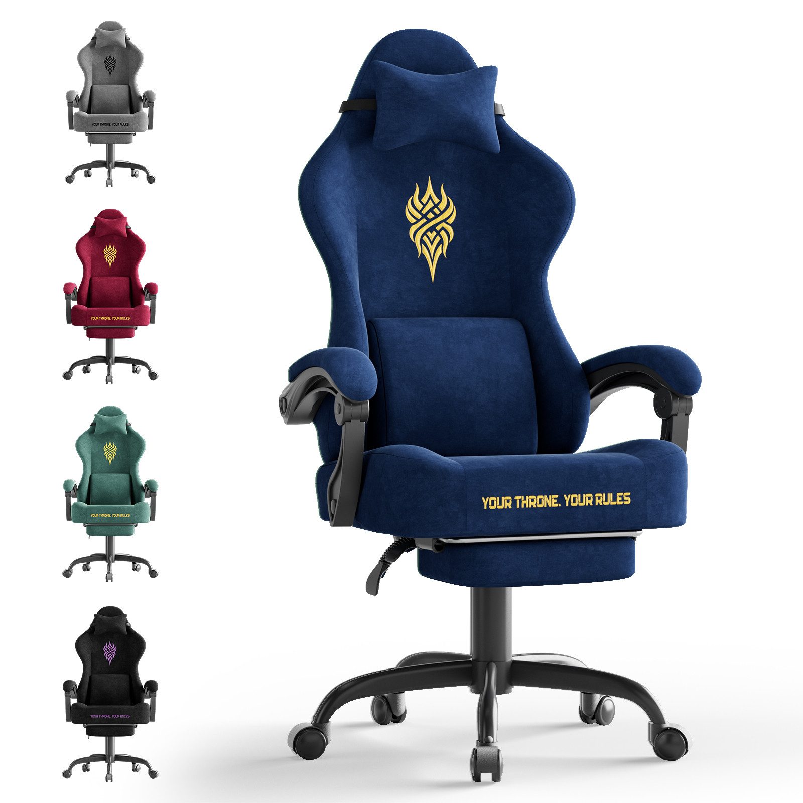 Ferghana Gaming-Stuhl Massage Gaming Sessel mit Fußstütze 90-135° Rückenleh günstig online kaufen