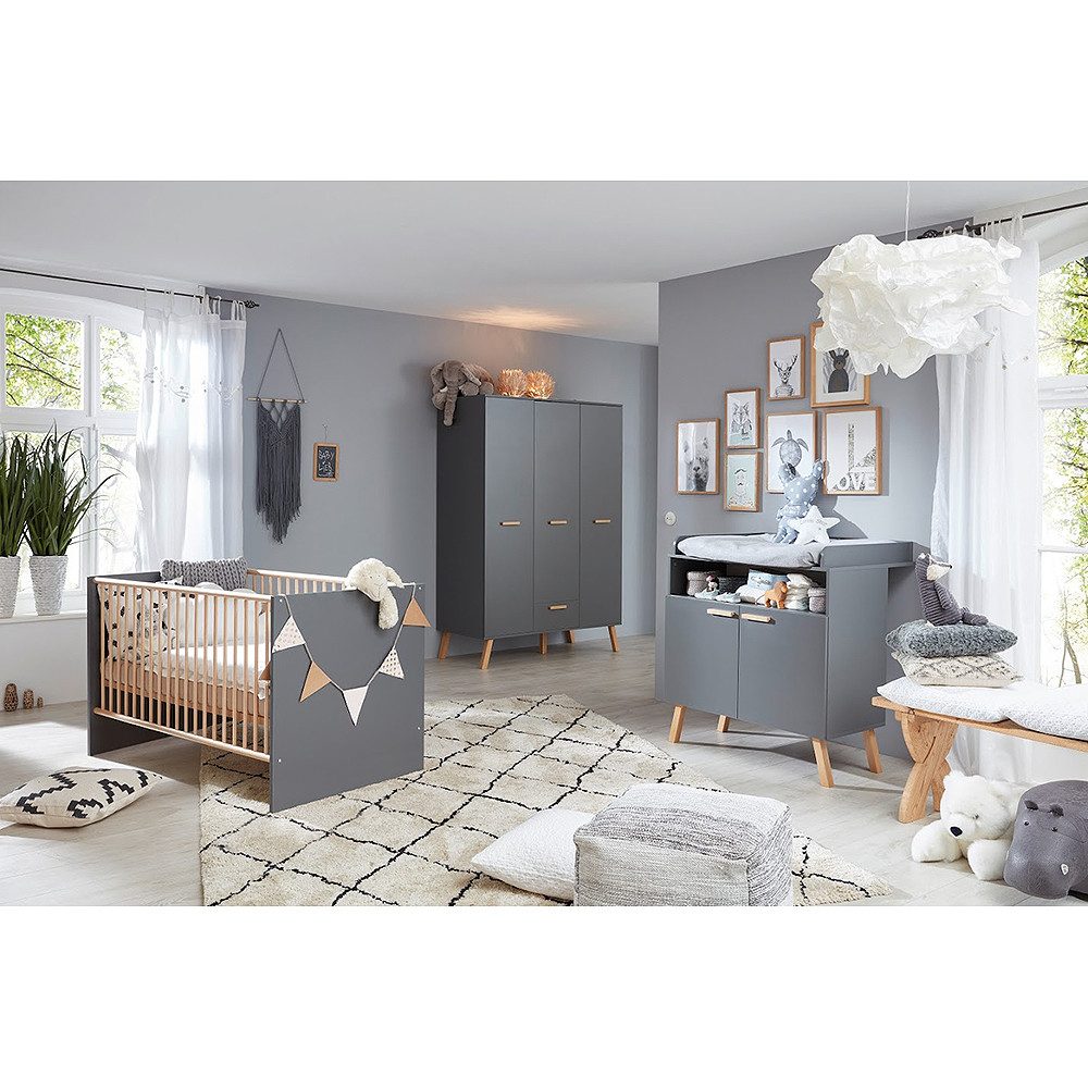 trendteam Babyzimmer-Komplettset, Babybett Wickelkommode Kleiderschrank