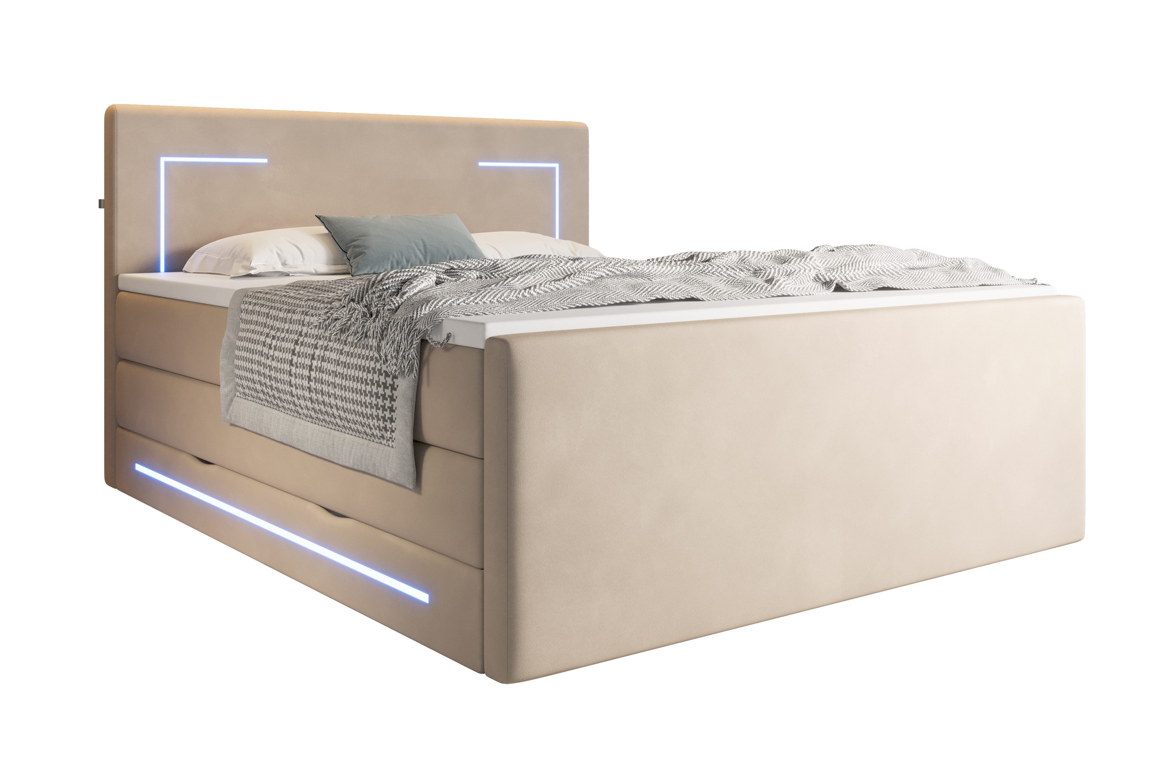 wonello Boxspringbett Monaco, mit LED Beleuchtung, Bettkasten, Matratzen un günstig online kaufen