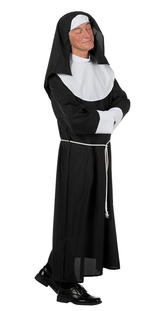 Karneval-Klamotten Nonnen-Kostüm Herrenkostüm Nonne mit Kopfbedeckung, Hochwertiges Nonnen-Kleid Männer schwarz-weiß inkl. Haube