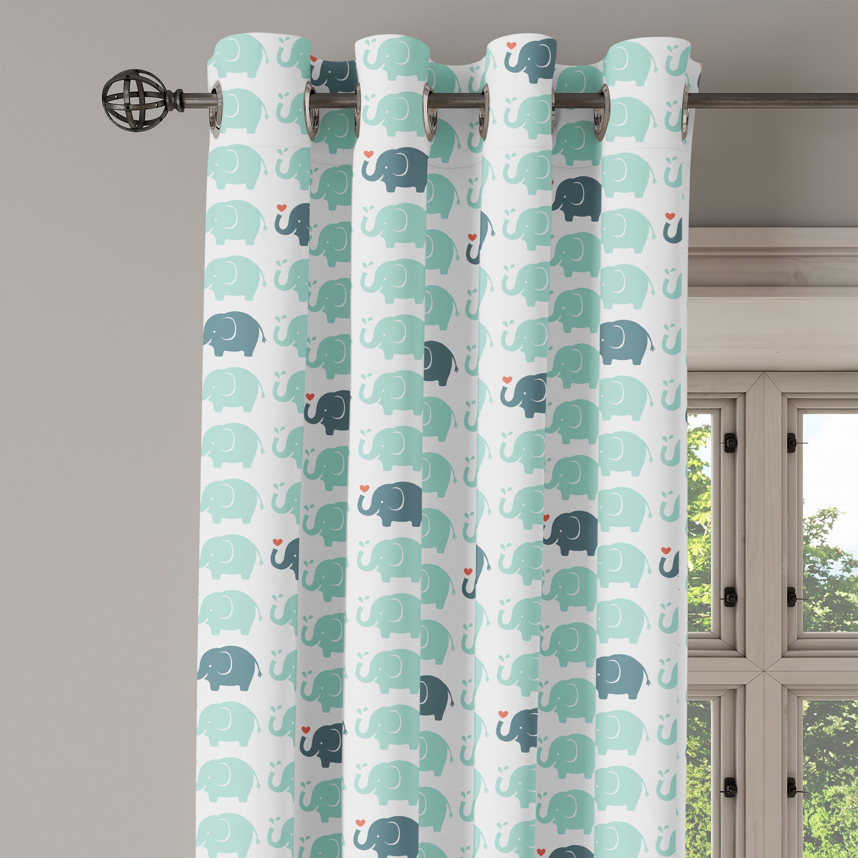 Wohnzimmer, Abakuhaus, Safari 2-Panel-Fenstervorhänge Gardine für Dekorative Schlafzimmer Cartoon-Elefant