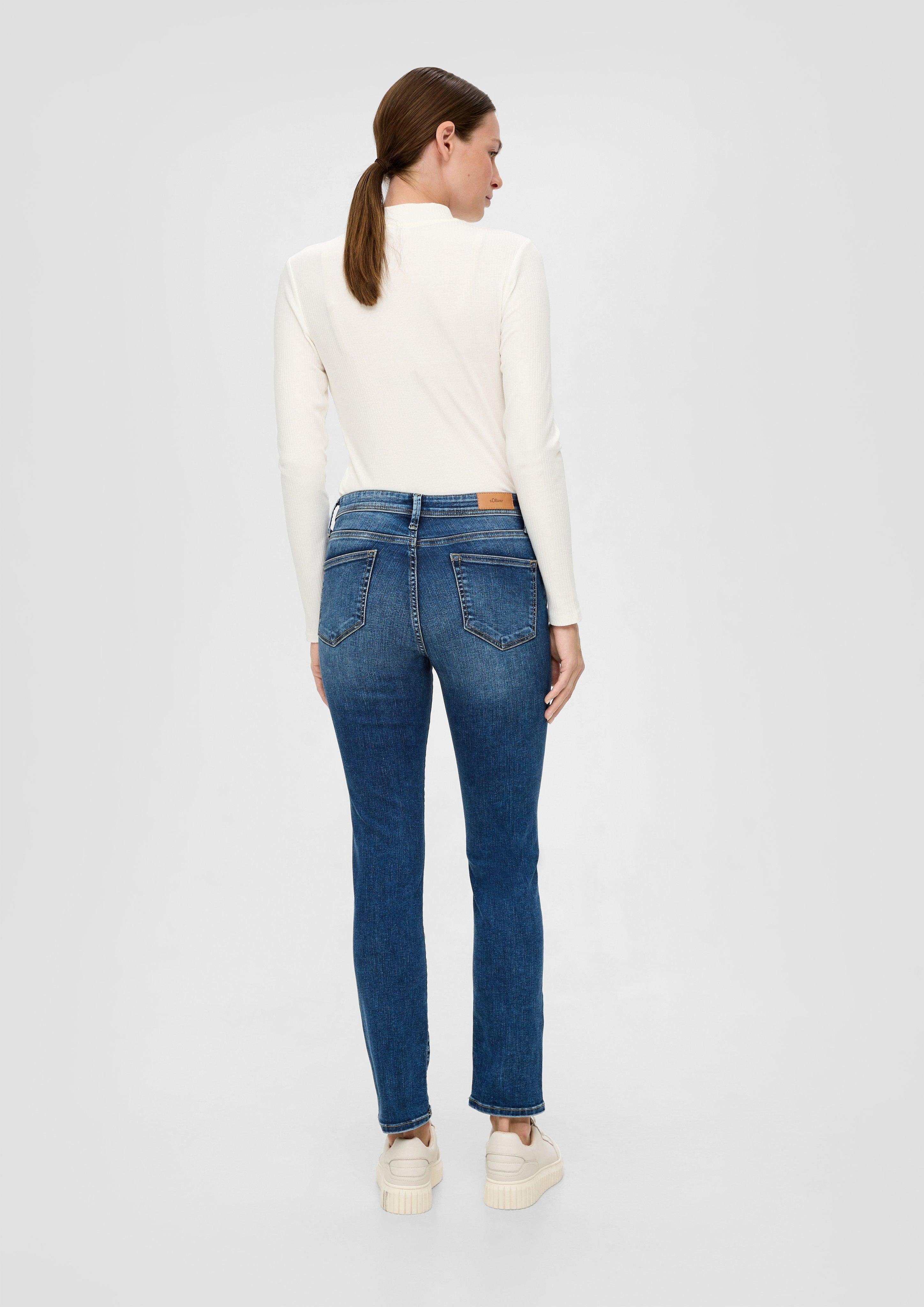 Mid s.Oliver Slim Reißverschluss Leder-Patch, / Rise Jeans Fit 5-Pocket-Jeans Leg Slim / /