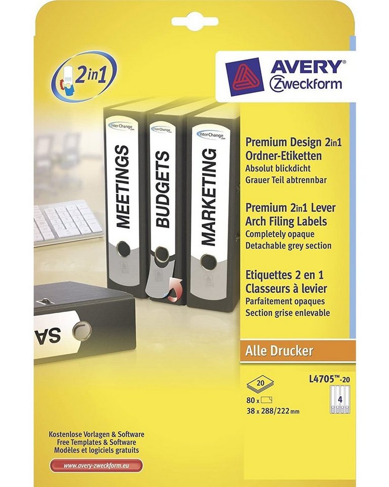 Thumbnail - Avery Zweckform Etiketten 80x Ordner-Etiketten Schmal Lang Weiß/Grau, A4 Ordnerrücken Rückenschilder Ordner-Aufkleber