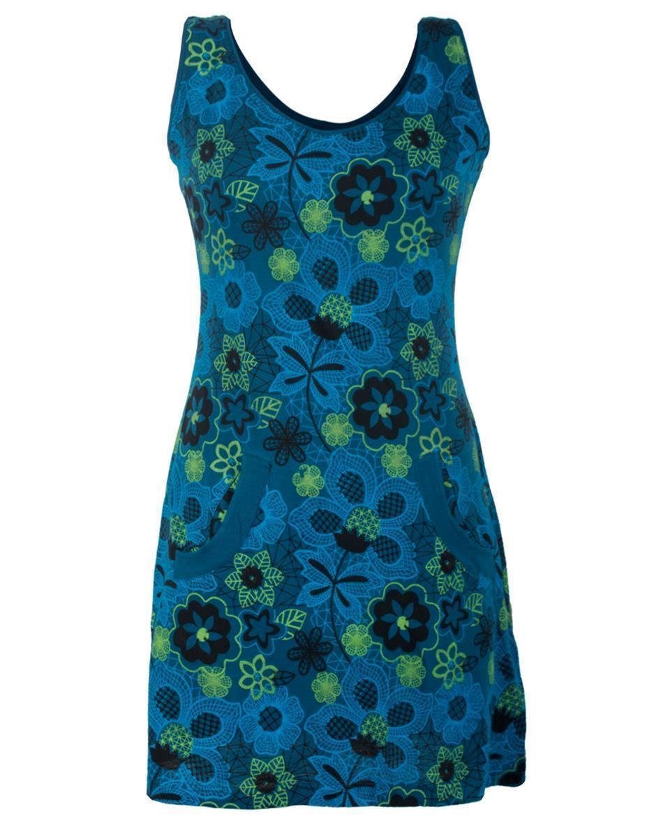 Vishes Sommerkleid Ärmelloses Blumenkleid aus Baumwolle bedruckt Hippie, Goa, Elfen Style