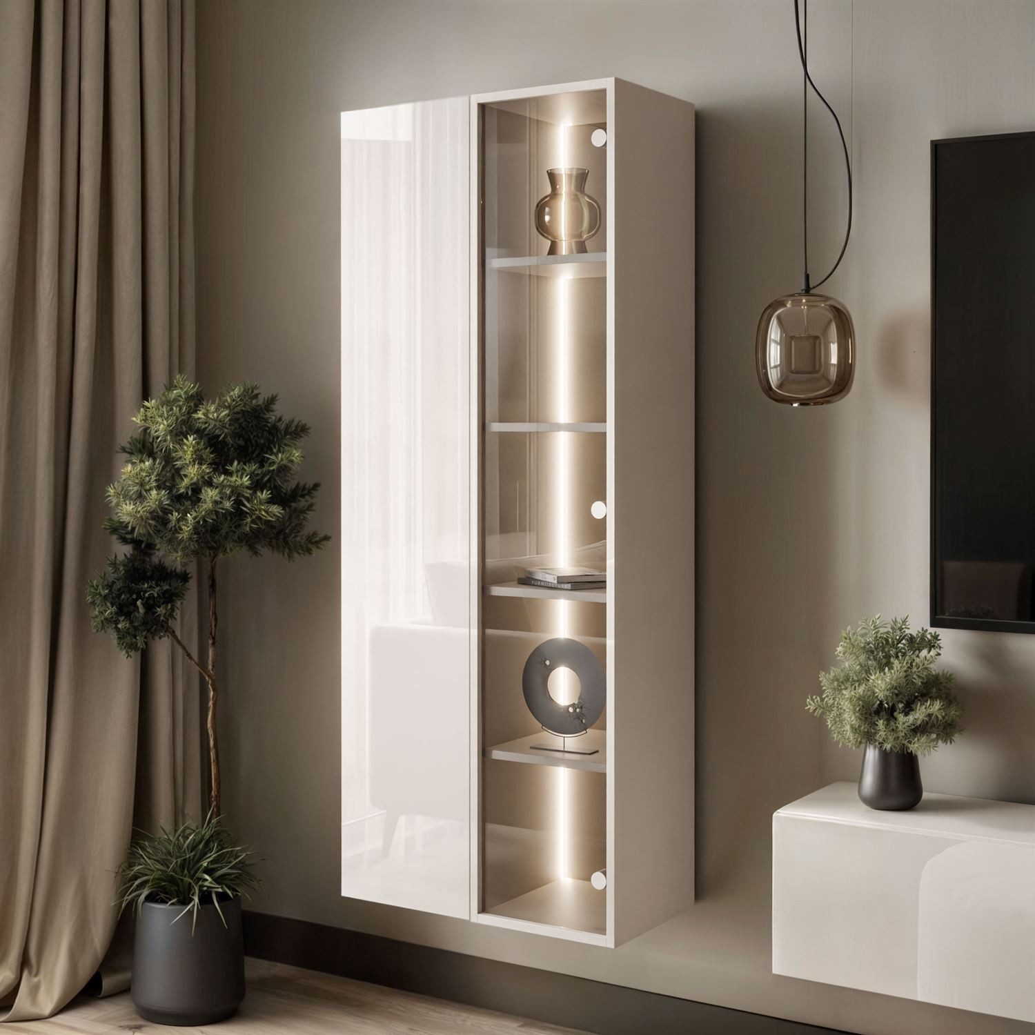 ALLHOUSE24 Vitrine NOVELIA Hängeschrank mit LED-Beleuchtung (1x Vitrine) Breite 60 cm