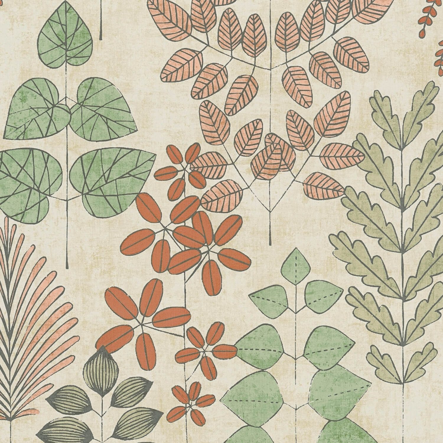 Profhome Vliestapete 791492-GU Landhaus Tapete Floral matt grün rot-braun grau, geprägt, (1 Rolle, 5,33 qm), heißgeprägte Vliestapete, hellgrün