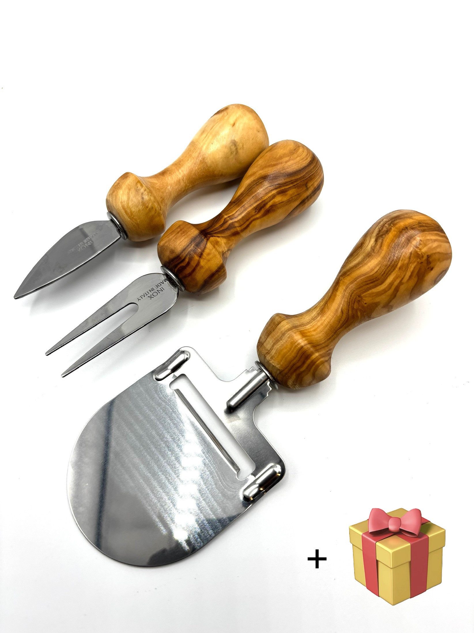 Olivenholz-erleben Käsehobel inkl. Käsebesteck, aus Olivenholz und Edelstahl, plus Überraschung, Edelstahl, Holz, (Set, 3-St), Edelstahl ist einfach zu reinigen, Olivenholz ist antibakteriell