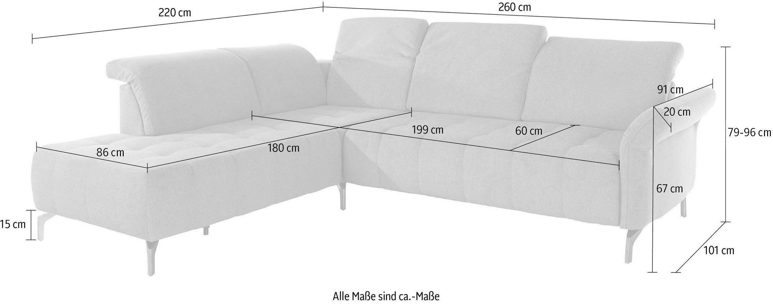 INOSIGN Ecksofa Fresh, Federkern, wahlweise Vorziehsitz und motorischer Kopfteilverstellung