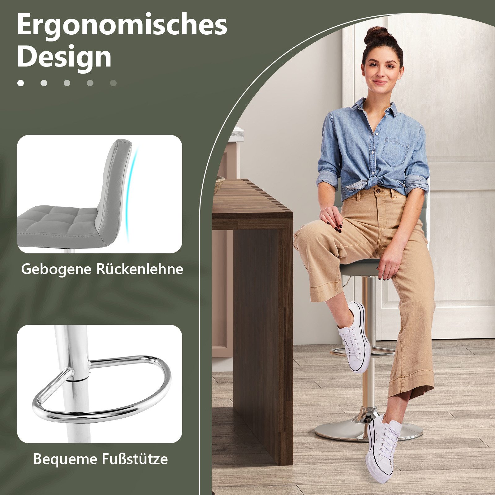 COSTWAY Barhocker (2 St), höhenverstellbar, Drehstuhl mit Fußstütze günstig online kaufen