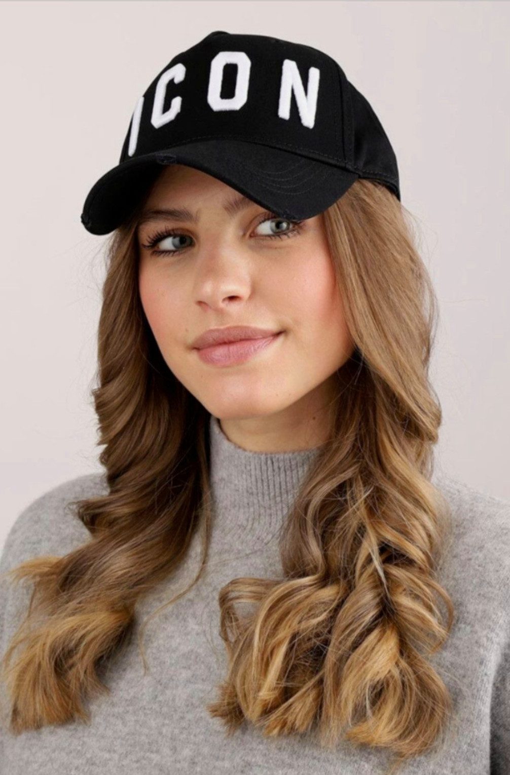 Dsquared2 Baseball Cap Icon Kappe Basebalkappe Trucker Mütze Verstellbarer Riemen, dezente Destroyed-Effekte, Gebogener Schirm