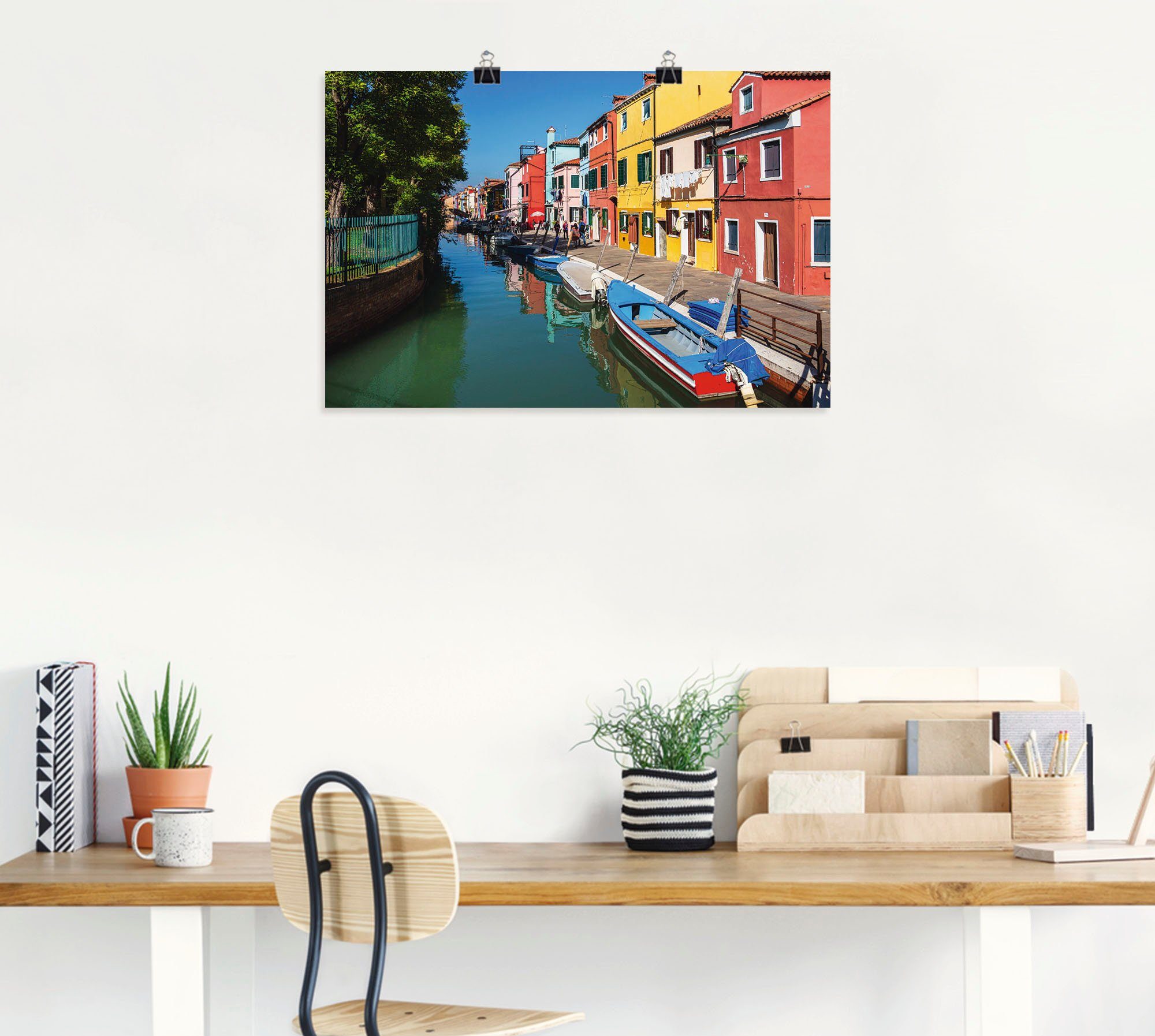 Poster Wandaufkleber in Bilder Venedig, versch. Wandbild Größen Schiffen Burano Gebäude (1 Artland & von Insel als St), Leinwandbild, Alubild, oder Bunte Booten auf