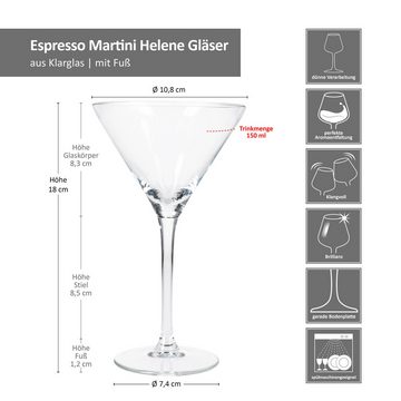 MamboCat Cocktailglas 4x Espresso Martini Helene Gläser 150ml mit Fuß Cocktailglas Feier, Glas