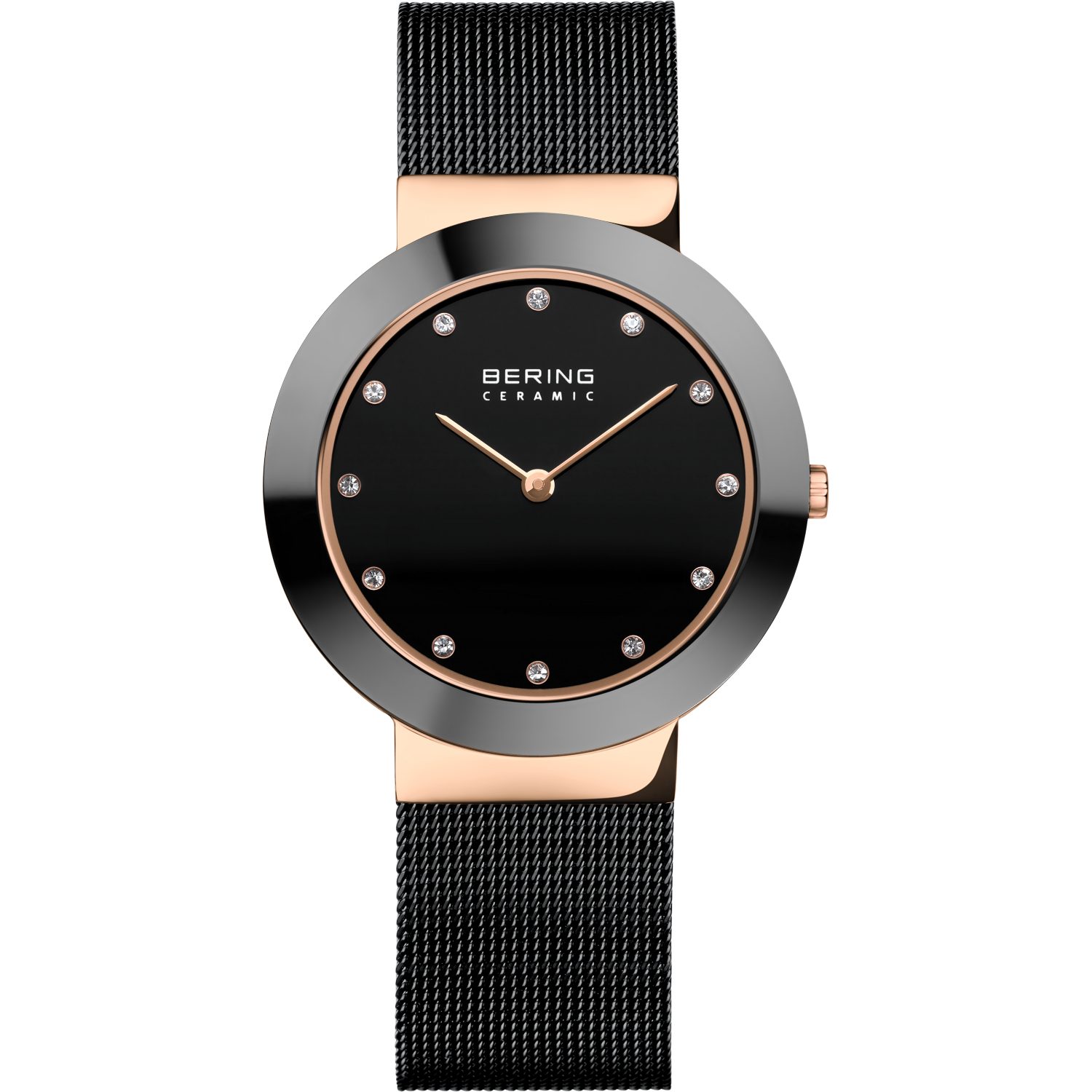 Bering Quarzuhr Armbanduhren für Damen roségold schwarz glänzend - Quarz-Uhrwerk