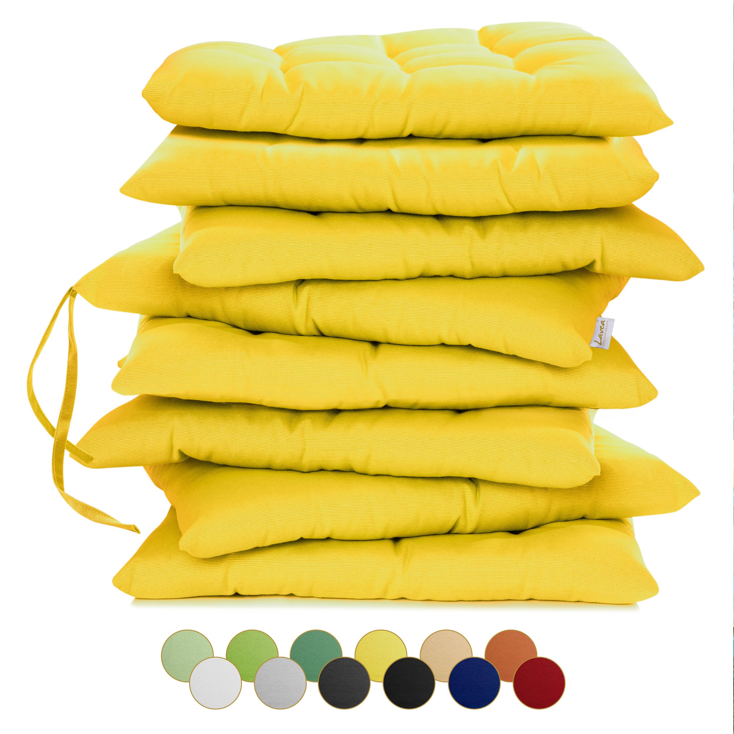 Lavea Stuhlkissen MONACO - weich gepolsterten Sitzkissen Set (4er & 8er), 40x40x3 cm, mit Stoffbändern, Indoor & Outdoor, für Garten & Balkon