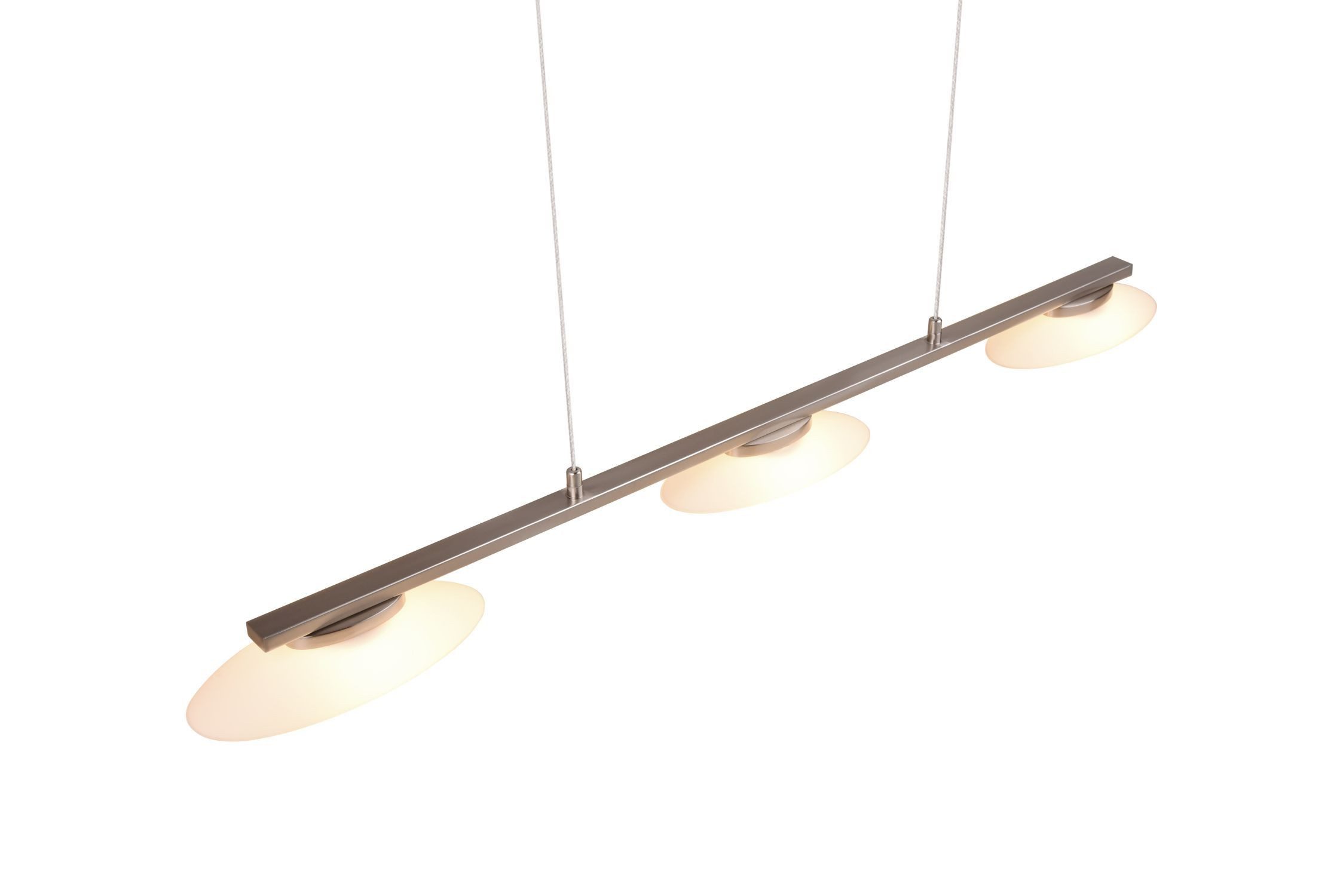 Licht-Erlebnisse Pendelleuchte DUNDERRY, LED fest integriert, Warmweiß, LED Metall Glas H: max. 150 cm Nickel Weiß länglich 950 lm Modern