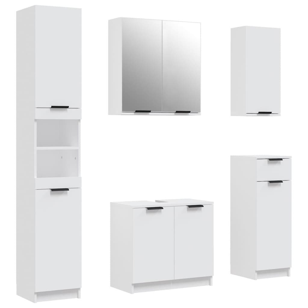 vidaXL Badezimmer-Set 5-tlg. Badmöbel-Set Weiß Holzwerkstoff, günstig online kaufen
