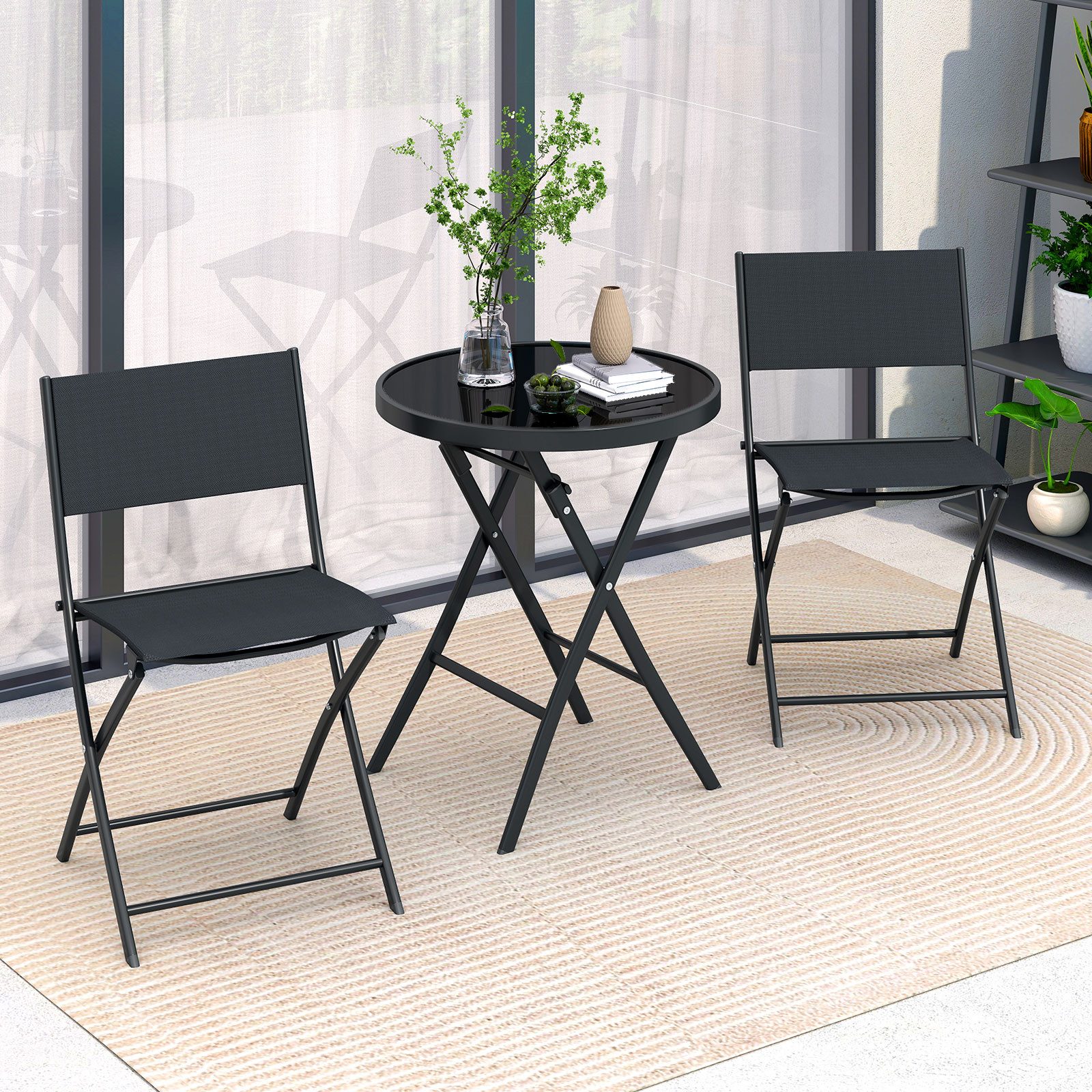 COSTWAY Balkonset, (3-tlg), Bistro-Set klappbar, gehärteter Glastischplatte