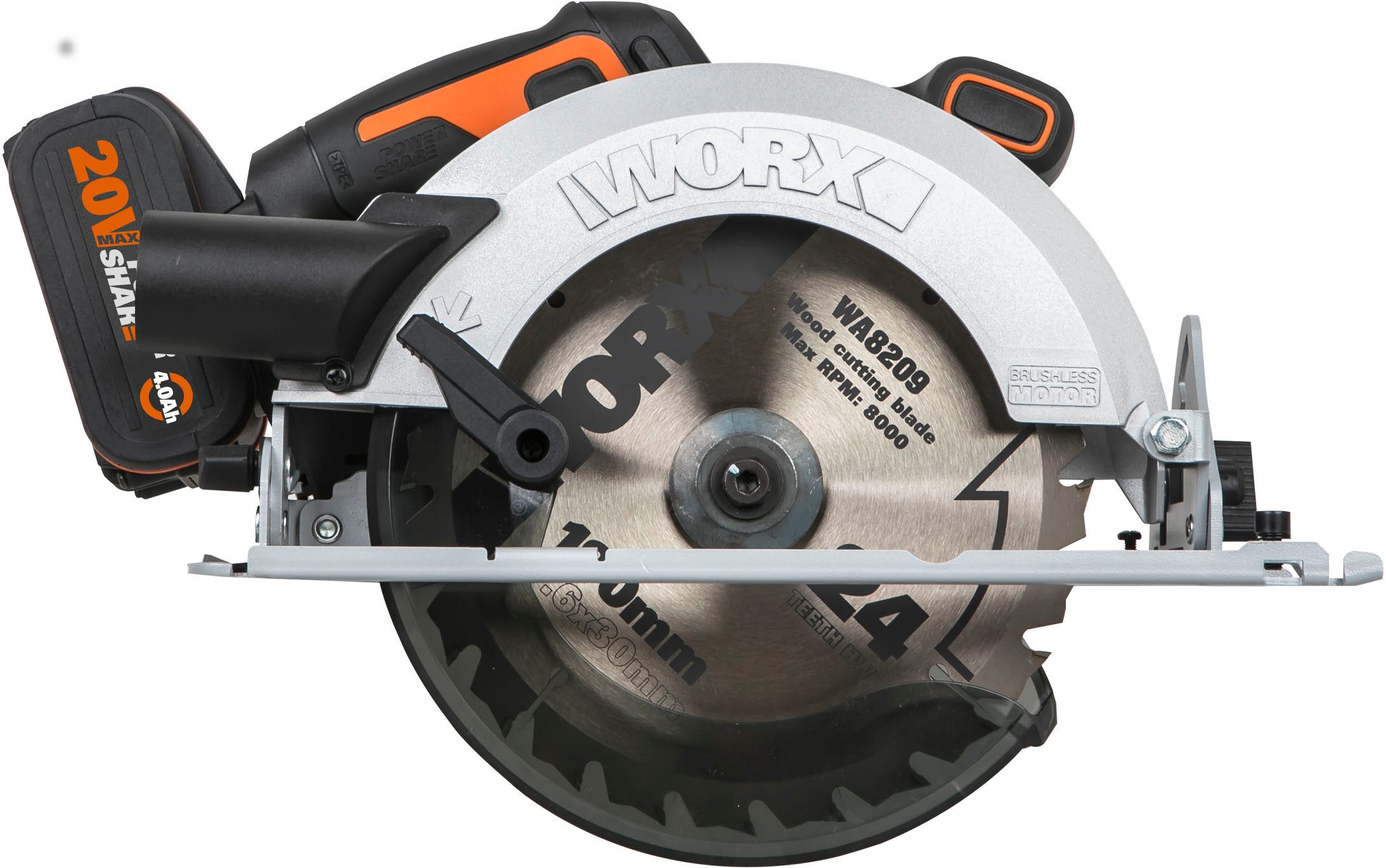 Worx Akku-Handkreissäge WX520 NITRO, 190 mm Sägeblatt, 0-57° Schrägschnitte, inkl. Akku & Schnellladegerät