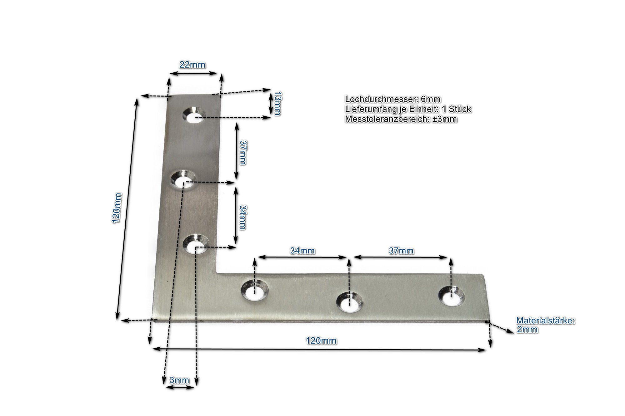 Schraube Möbelb silber120x120x22mm L-Verbinder Flachverbinder Edelstahl Beschlag Platte TIVENDIS Lochplatte