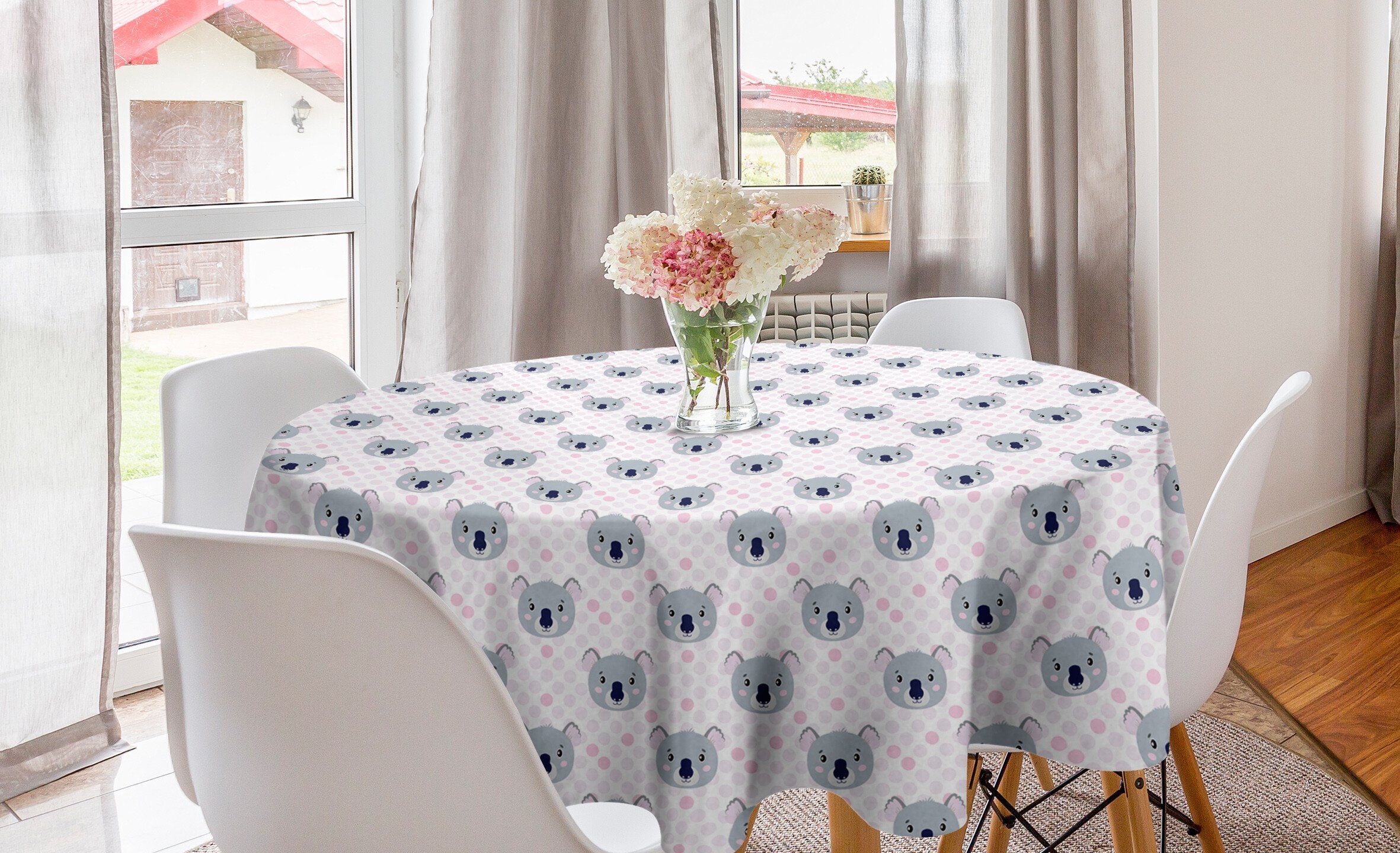 Abakuhaus Tischdecke Kreis Tischdecke Abdeckung für Esszimmer Küche Dekoration, Kinderzimmer Koala Gesichter und Polka Dots