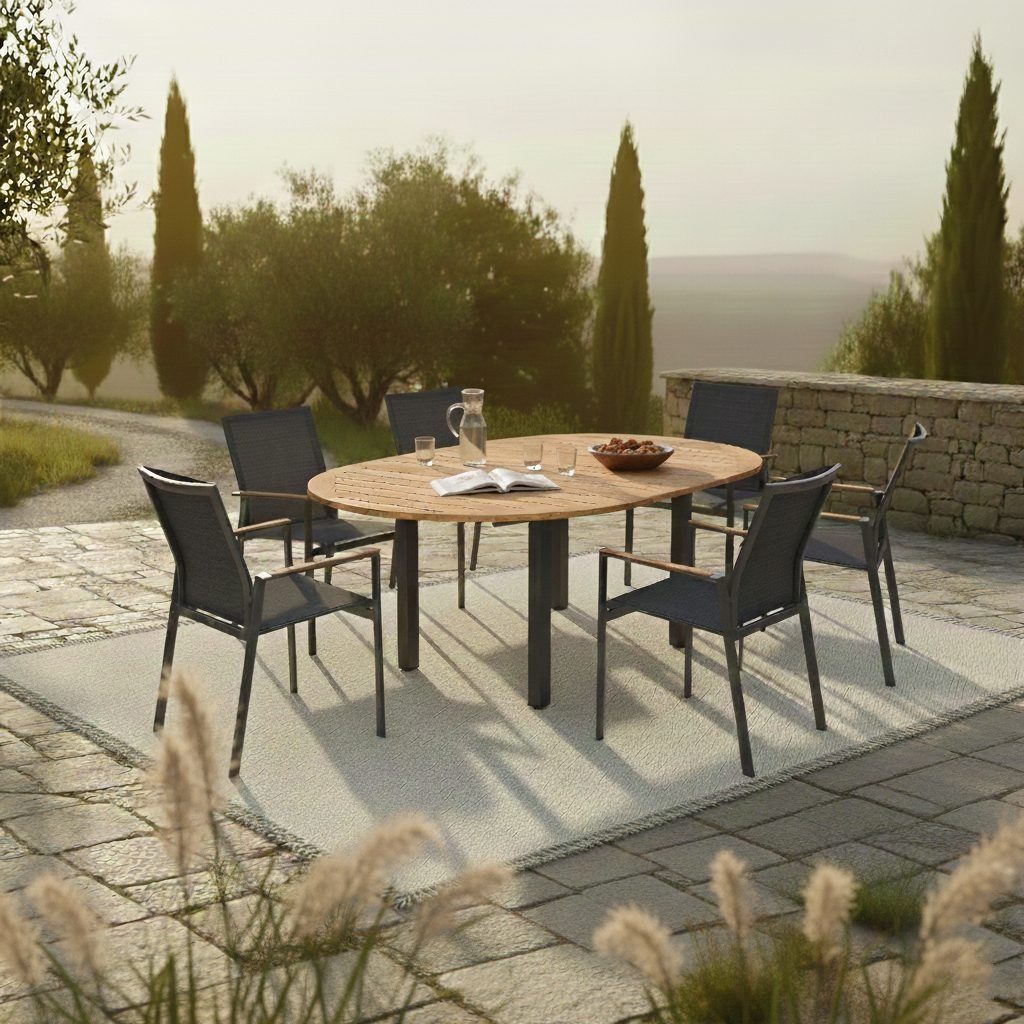 CASA DOMA Gartentisch Ugento, mit Synchronauszug, Teakholz, Edelstahl anthrazit