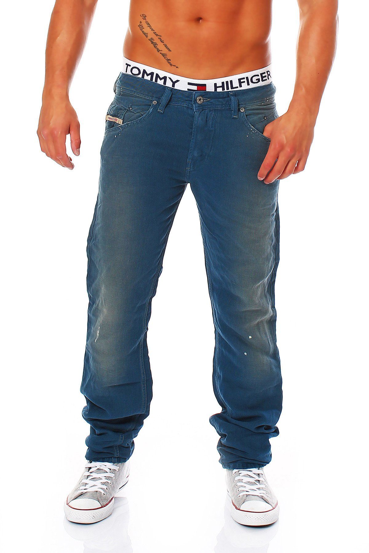 5-Pocket-Style, Diesel L32 0818V Tapered, Röhrenjeans, Belther Blau, Dirty-Used-Look, Herren Regular-fit-Jeans Länge: