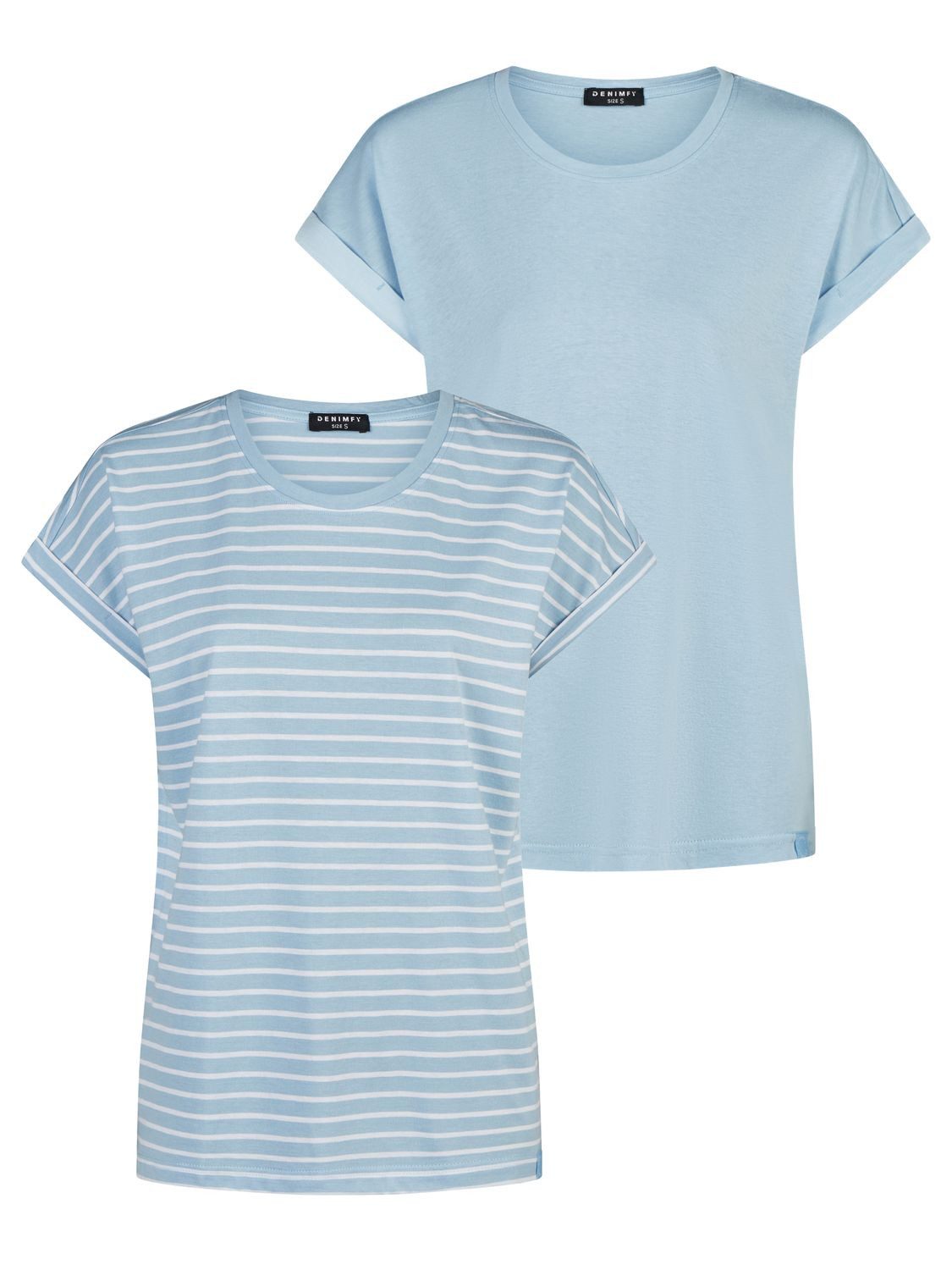 DENIMFY T-Shirt Damen Top DFSophie Regular Fit (2-tlg) kurzarm Sommershirt mit Rundhalsausschnitt
