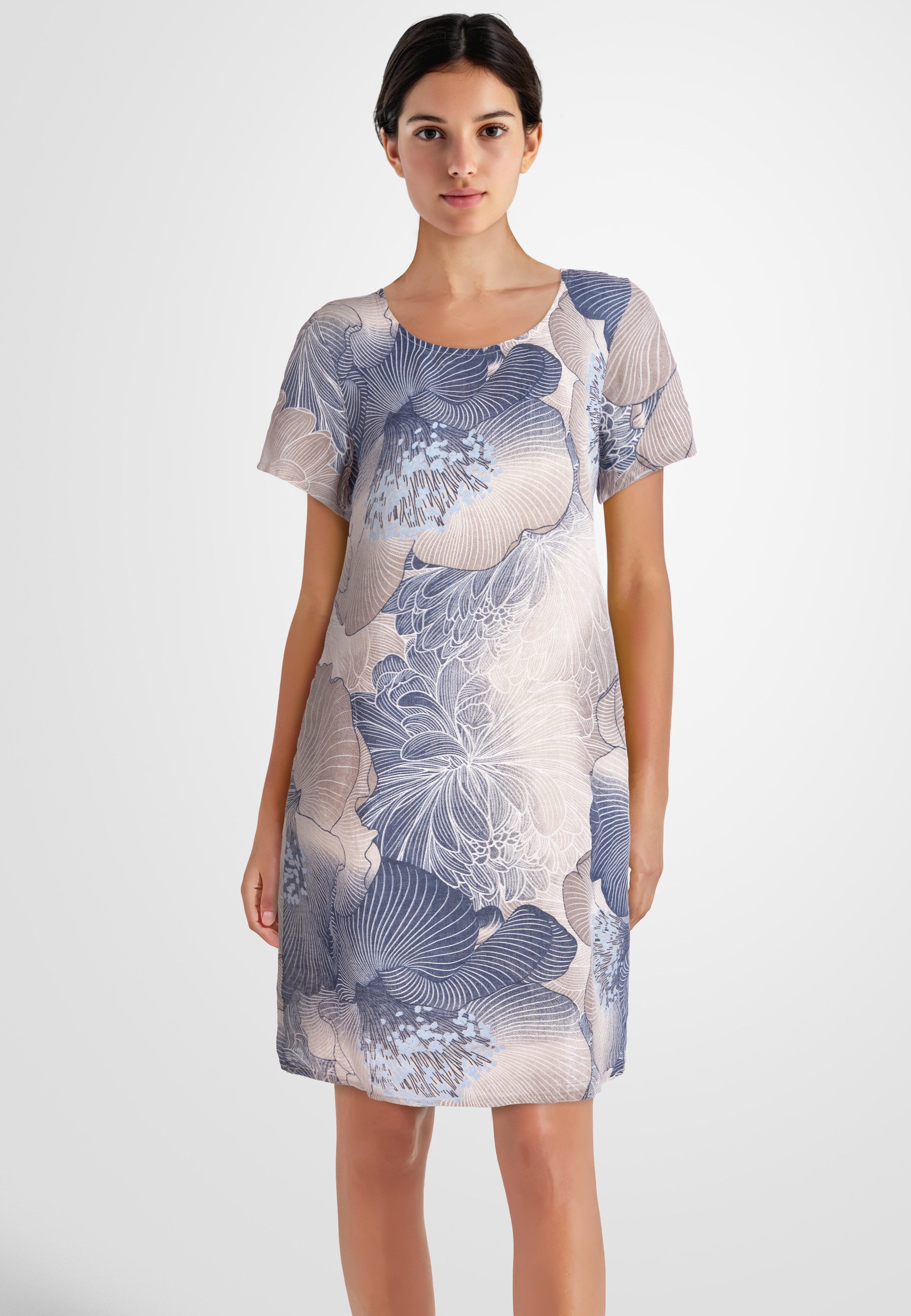 PEKIVESSA Sommerkleid Leinenkleid knielang mit kurzen Ärmeln Leinenstoff mi günstig online kaufen