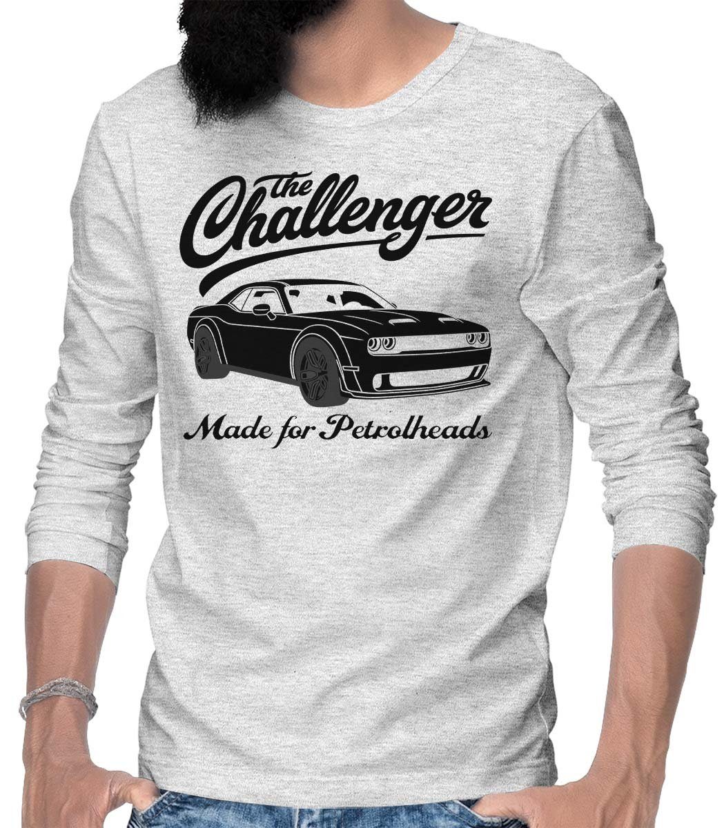 Grau US-Car / T-Shirt Challenger Herren Motiv On Langarm Melange Rebel The Wheels Longsleeve Auto mit
