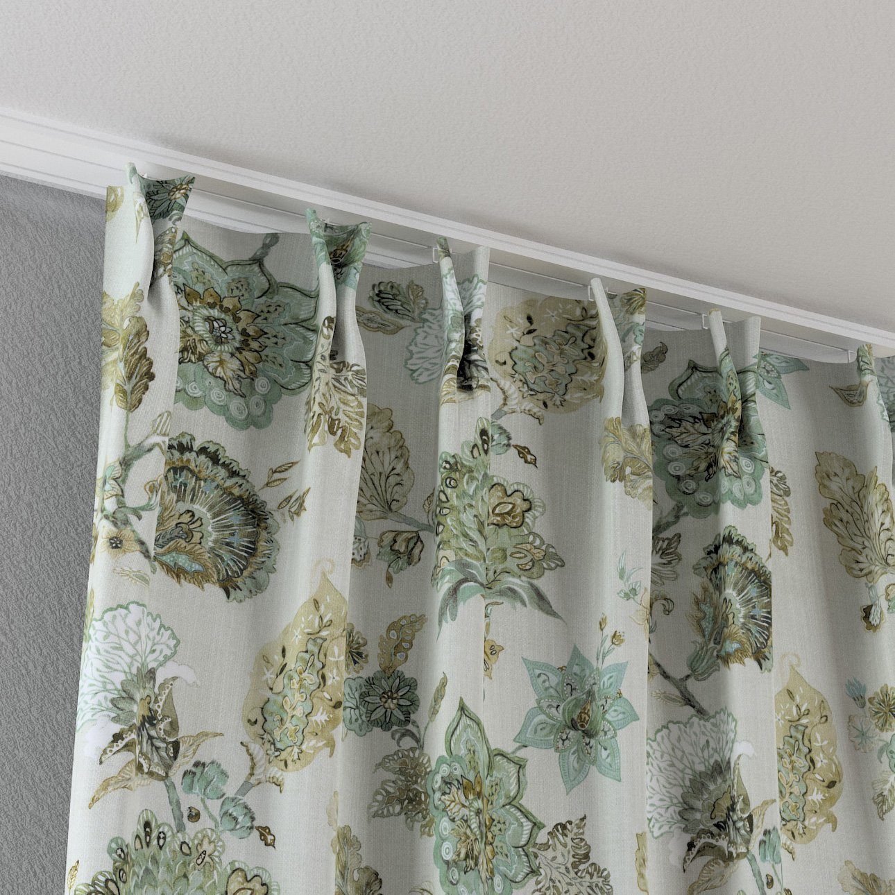 Dekoria Vorhang Vorhang 70 cm, 2-er Falten flämischen x grau-beige mit Flowers, 100