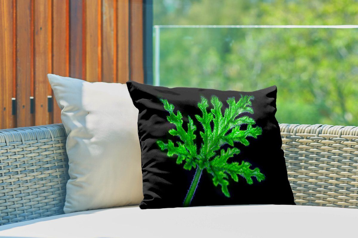 Kissenhülle Polyester, Outdoor-Dekorationskissen, Einzelne auf grüne Dekokissen schwarzem Dekokissenbezug, MuchoWow Blätter Hintergrund,